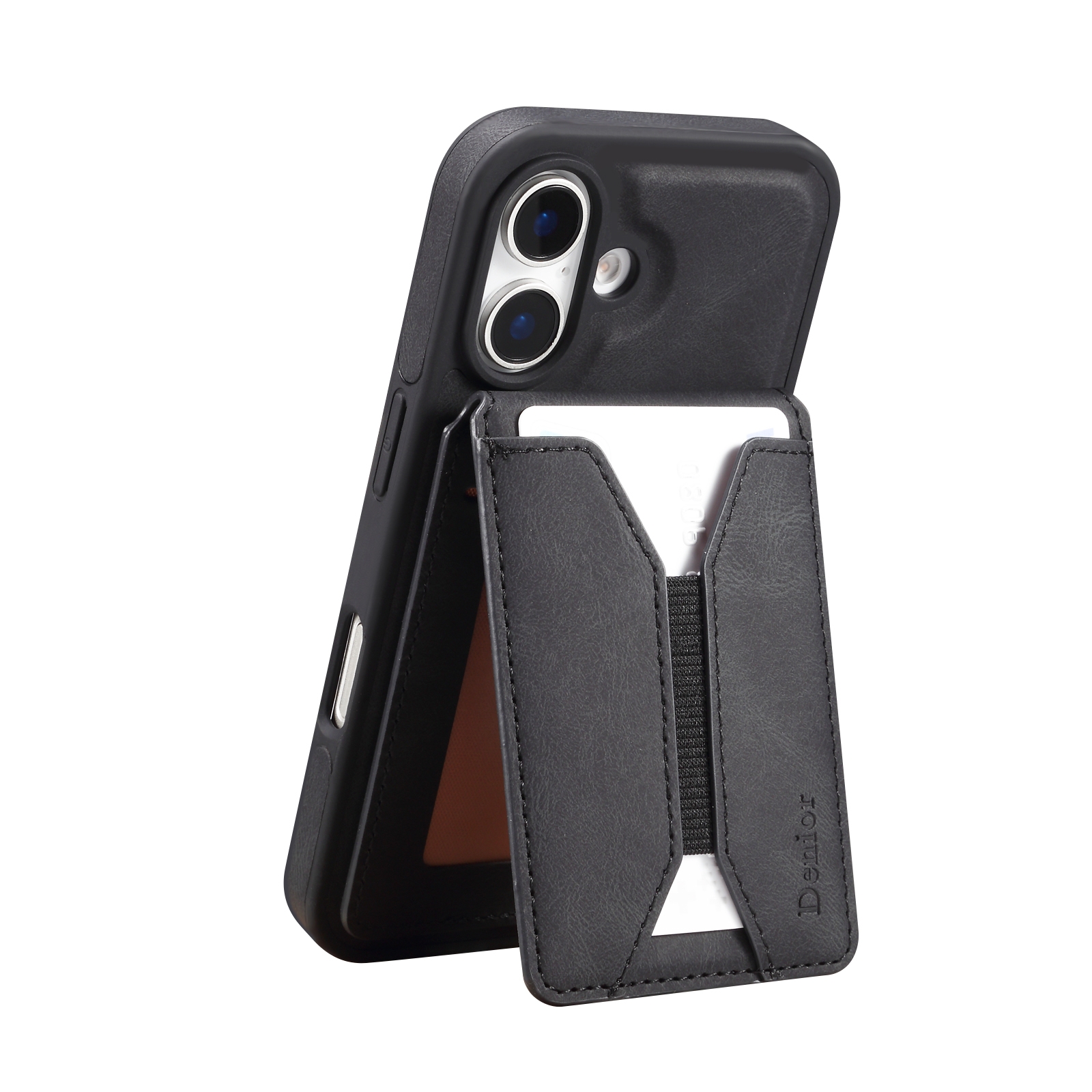 For iPhone 16 Plus Denior D18 Skin Feel Rotating Holder MagSafe Detachable Card Slot Phone Case(Black) For iPhone 16 Plus Denior D18 Skin Feel Rotating Holder MagSafe Detachable Card Slot Phone Case(Black)