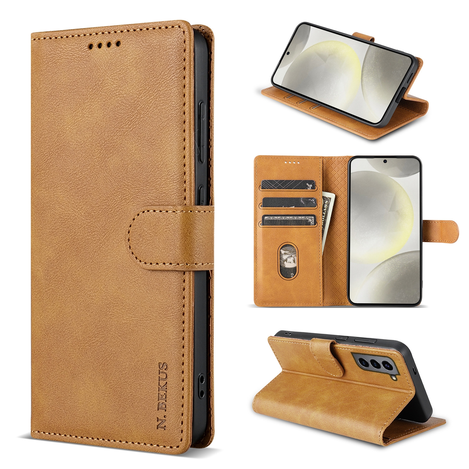 For Samsung Galaxy S22 5G N.BEKUS CSJ-P1 Solid Color Leather Phone Case(Brown) For Samsung Galaxy S22 5G N.BEKUS CSJ-P1 Solid Color Leather Phone Case(Brown)