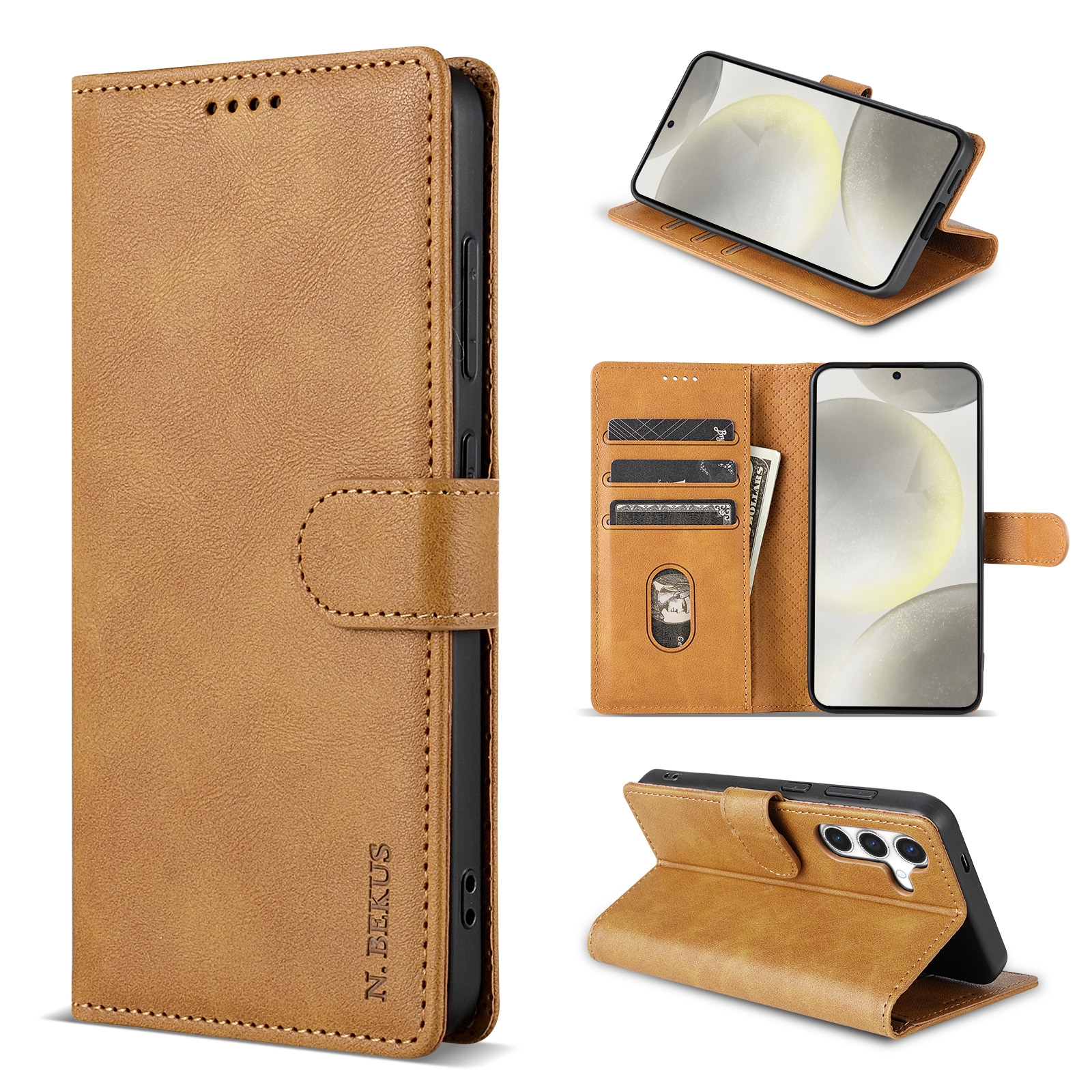 For Samsung Galaxy S23 FE 5G N.BEKUS CSJ-P1 Solid Color Leather Phone Case(Brown) For Samsung Galaxy S23 FE 5G N.BEKUS CSJ-P1 Solid Color Leather Phone Case(Brown)