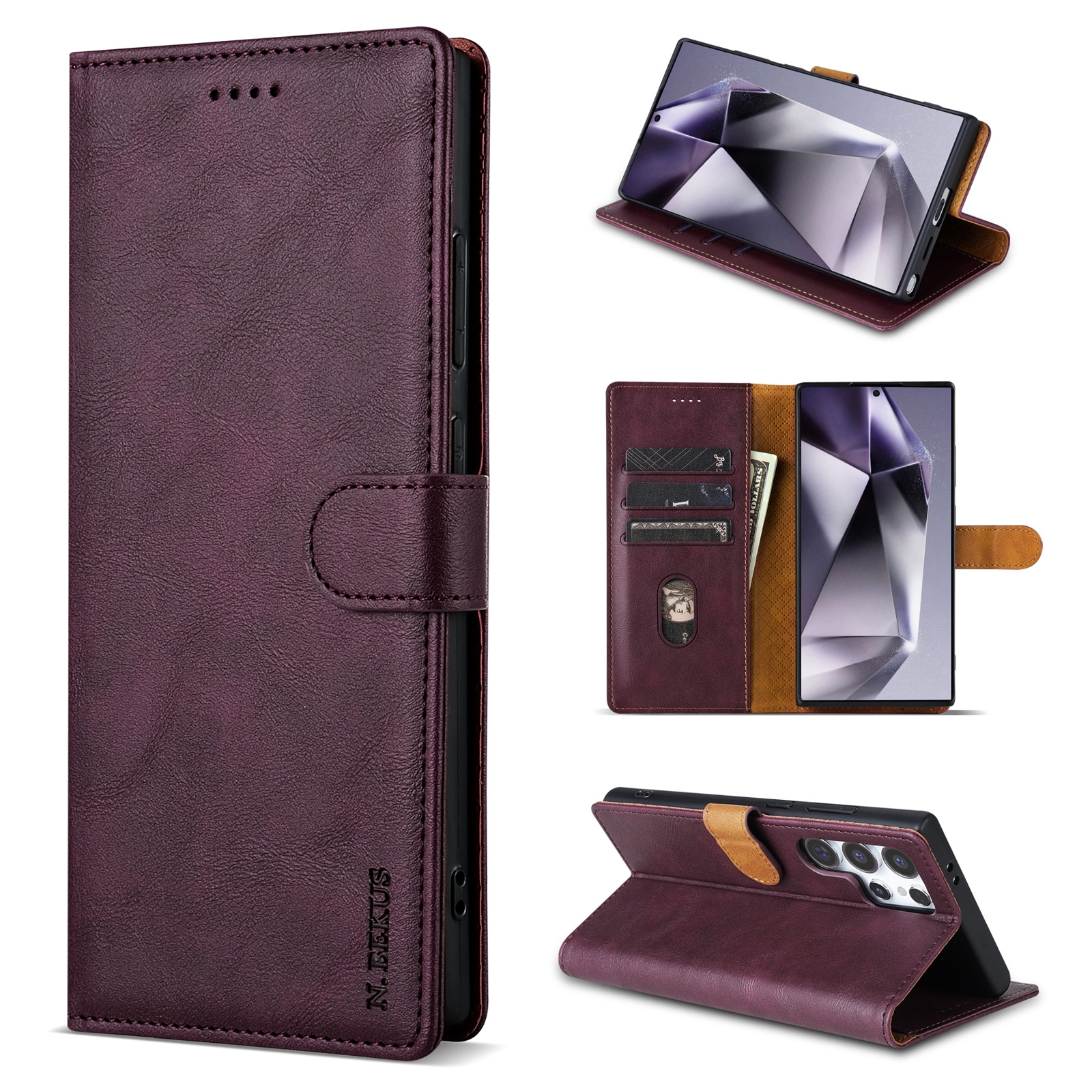 For Samsung Galaxy S23 Ultra 5G N.BEKUS CSJ-P1 Solid Color Leather Phone Case(Wine Red) For Samsung Galaxy S23 Ultra 5G N.BEKUS CSJ-P1 Solid Color Leather Phone Case(Wine Red)