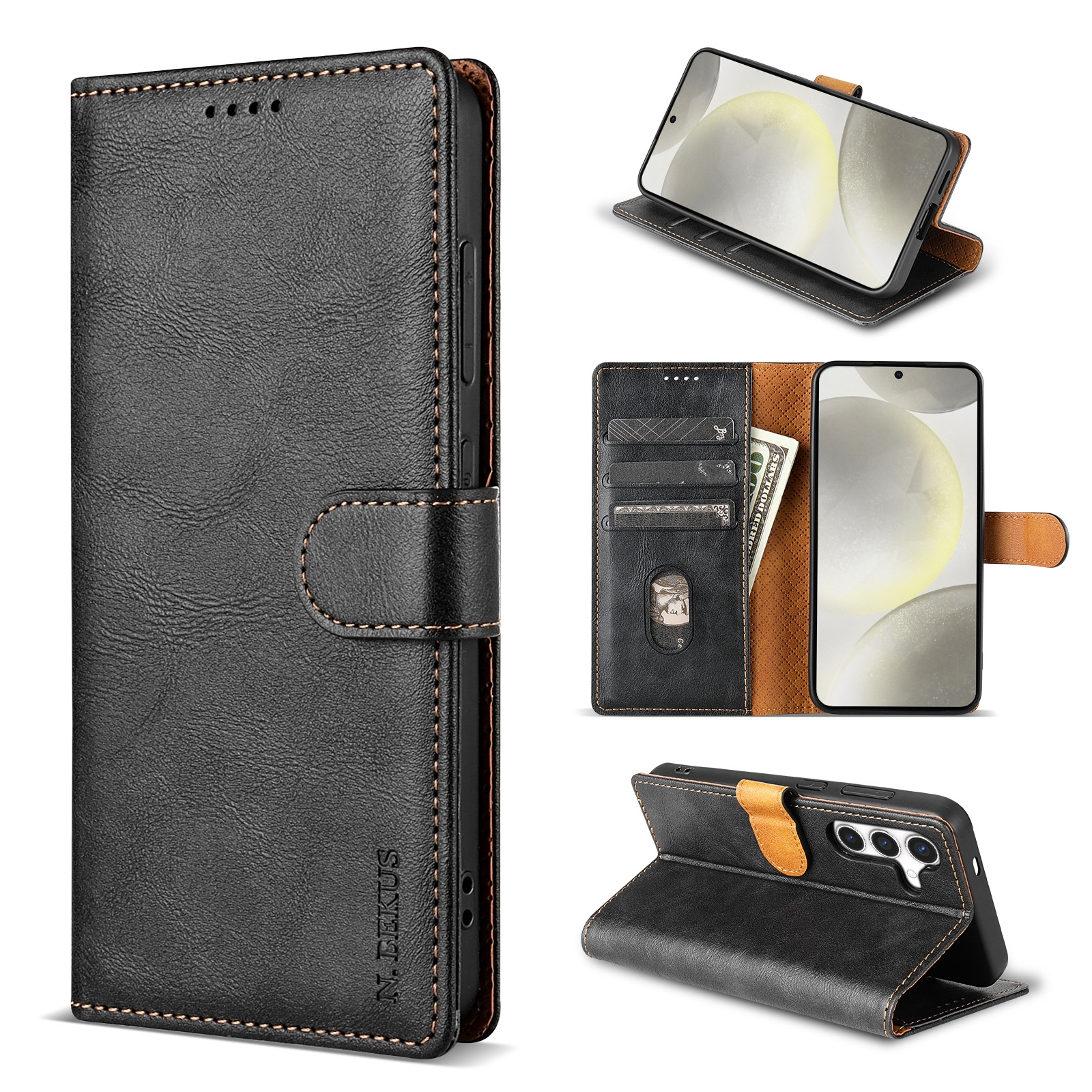 For Samsung Galaxy S24 5G N.BEKUS CSJ-P1 Solid Color Leather Phone Case(Black) For Samsung Galaxy S24 5G N.BEKUS CSJ-P1 Solid Color Leather Phone Case(Black)