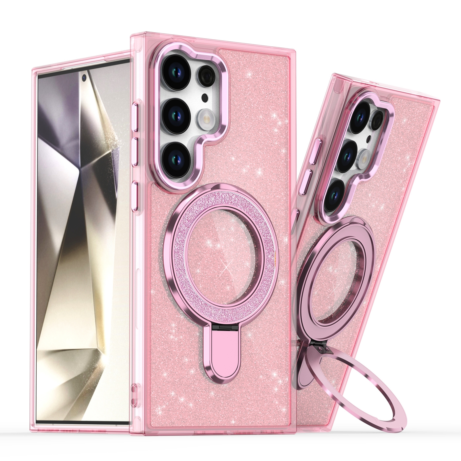 For Samsung Galaxy S24 Ultra Glitter Ring Holder MagSafe Phone Case(Pink) For Samsung Galaxy S24 Ultra Glitter Ring Holder MagSafe Phone Case(Pink)