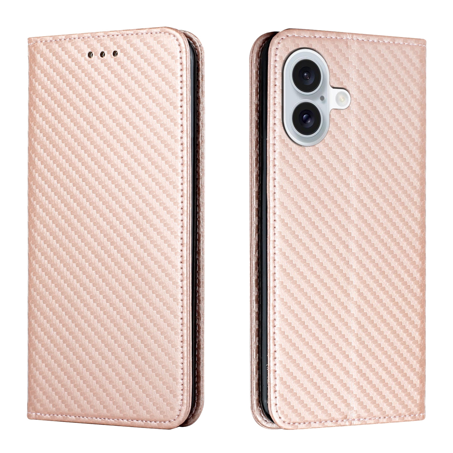 For iPhone 16 Plus Carbon Fiber Texture Magnetic Flip Leather Phone Case(Rose Gold) For iPhone 16 Plus Carbon Fiber Texture Magnetic Flip Leather Phone Case(Rose Gold)