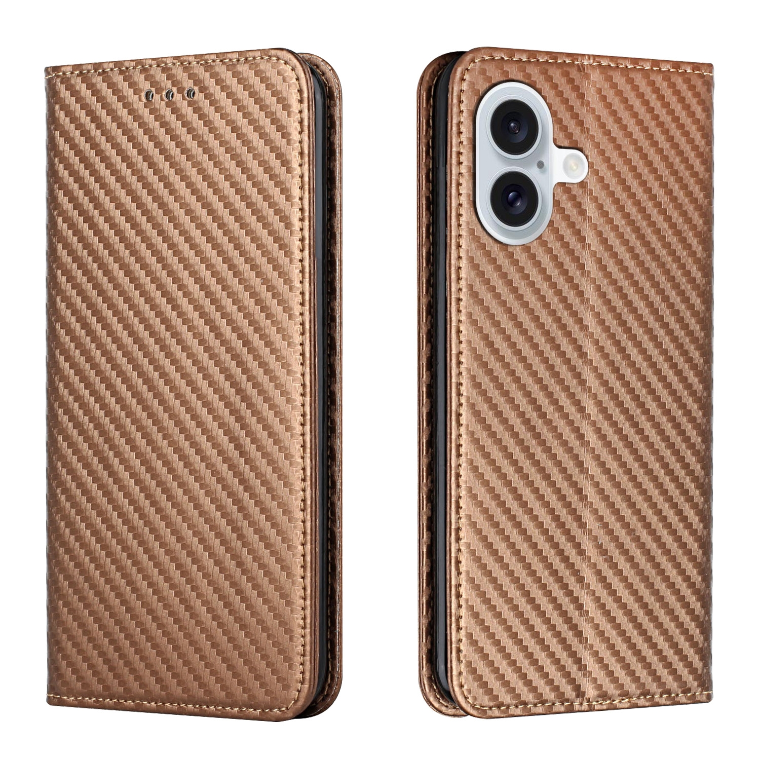 For iPhone 16 Carbon Fiber Texture Magnetic Flip Leather Phone Case(Brown) For iPhone 16 Carbon Fiber Texture Magnetic Flip Leather Phone Case(Brown)