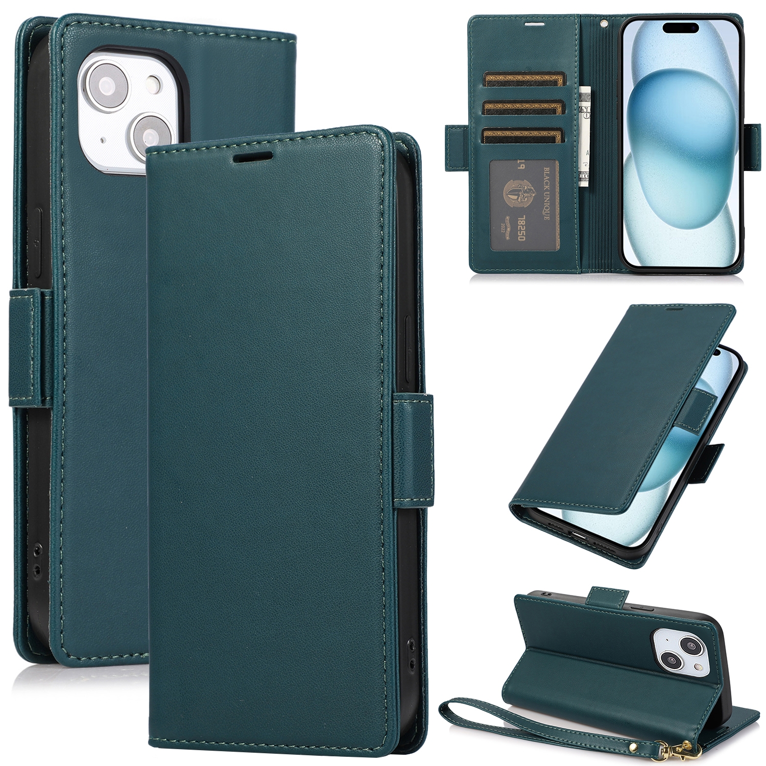 For iPhone 14 Plus Side Buckle RFID Anti-theft Leather Phone Case(Green) For iPhone 14 Plus Side Buckle RFID Anti-theft Leather Phone Case(Green)