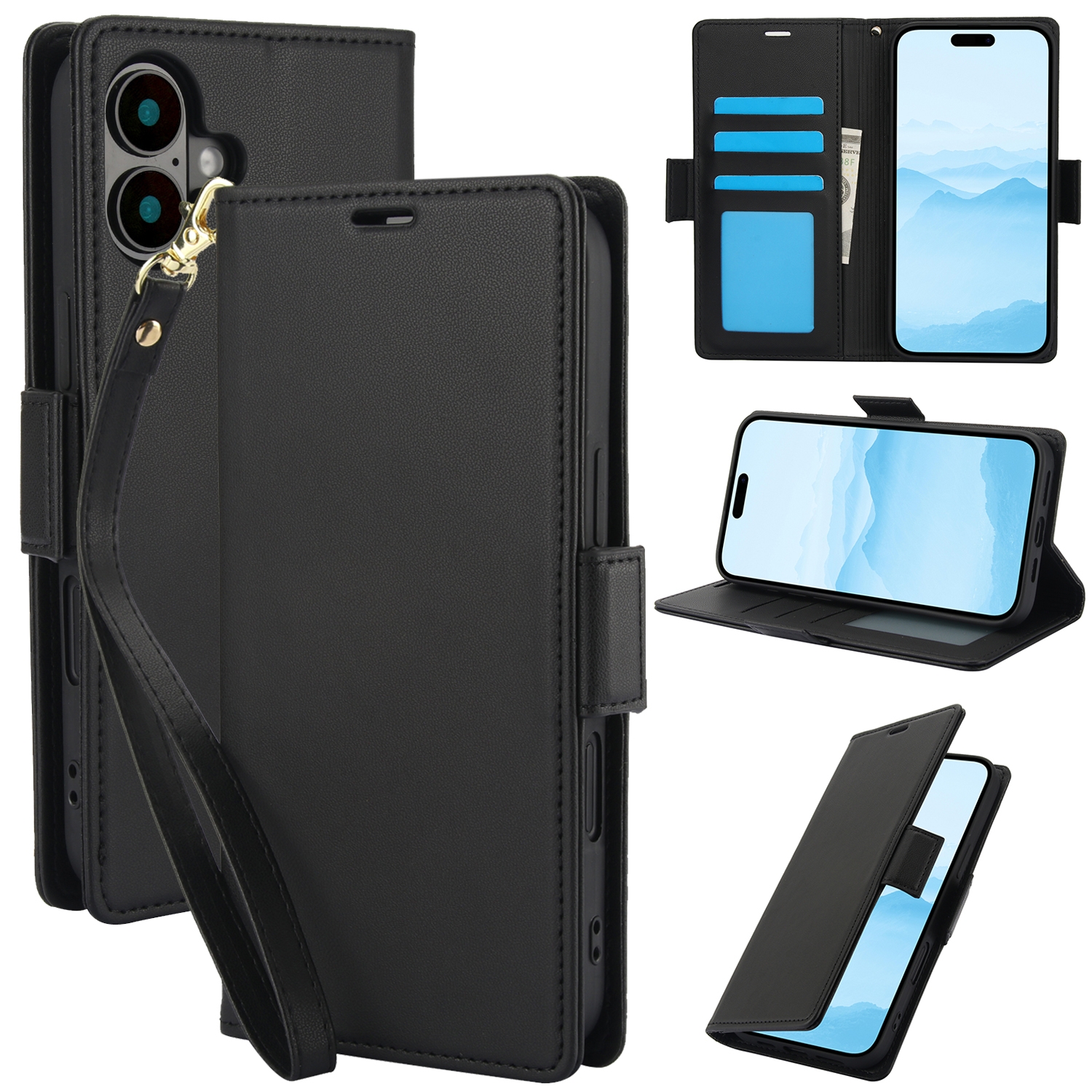 For iPhone 16 Side Buckle RFID Anti-theft Leather Phone Case(Black) For iPhone 16 Side Buckle RFID Anti-theft Leather Phone Case(Black)