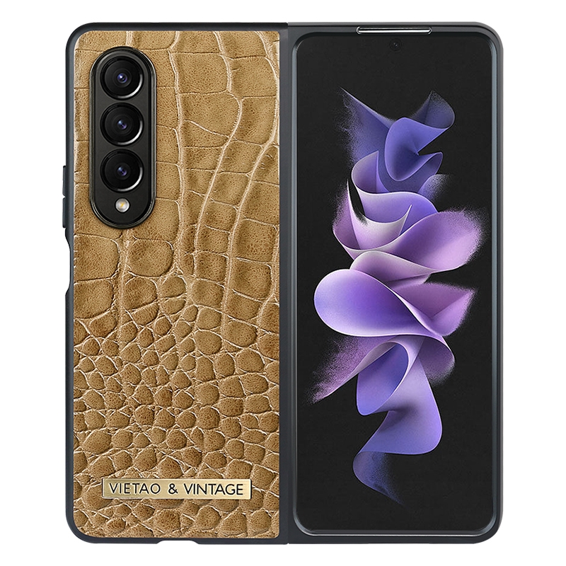 For Samsung Galaxy Z Fold4 VIETAO Crocodile Texture PU Leather Phone Case(Brown) For Samsung Galaxy Z Fold4 VIETAO Crocodile Texture PU Leather Phone Case(Brown)