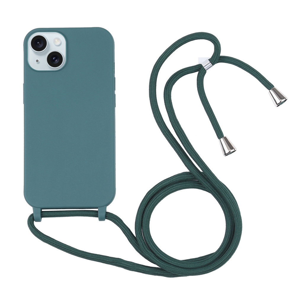 For iPhone 15 Candy Colors TPU Protective Phone Case with Lanyard(Dark Green) For iPhone 15 Candy Colors TPU Protective Phone Case with Lanyard(Dark Green)