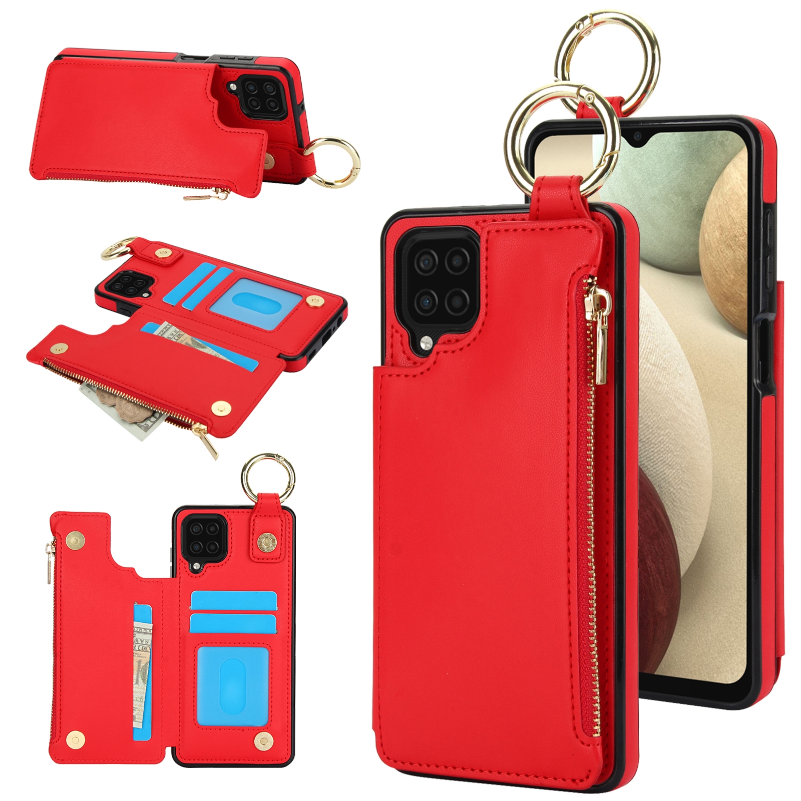 For Samsung Galaxy A12 RFlD Anti-theft Double Buckle Ring Zipper Card Phone Case(Red) For Samsung Galaxy A12 RFlD Anti-theft Double Buckle Ring Zipper Card Phone Case(Red)