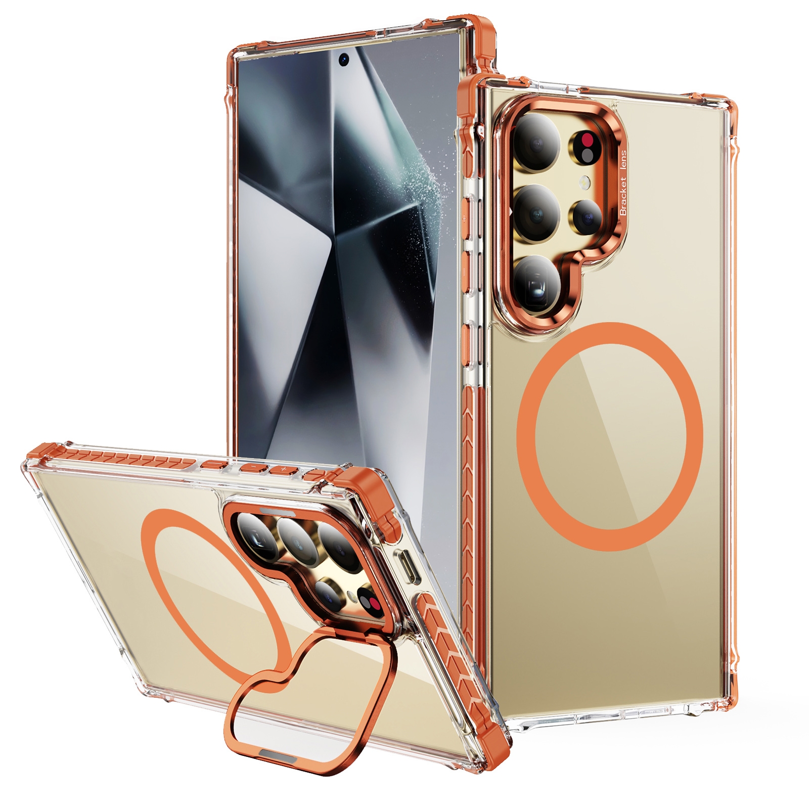 For Samsung Galaxy S24 Ultra 5G Rainbow Series Transparent MagSafe Lens Holder Phone Case(Orange) For Samsung Galaxy S24 Ultra 5G Rainbow Series Transparent MagSafe Lens Holder Phone Case(Orange)