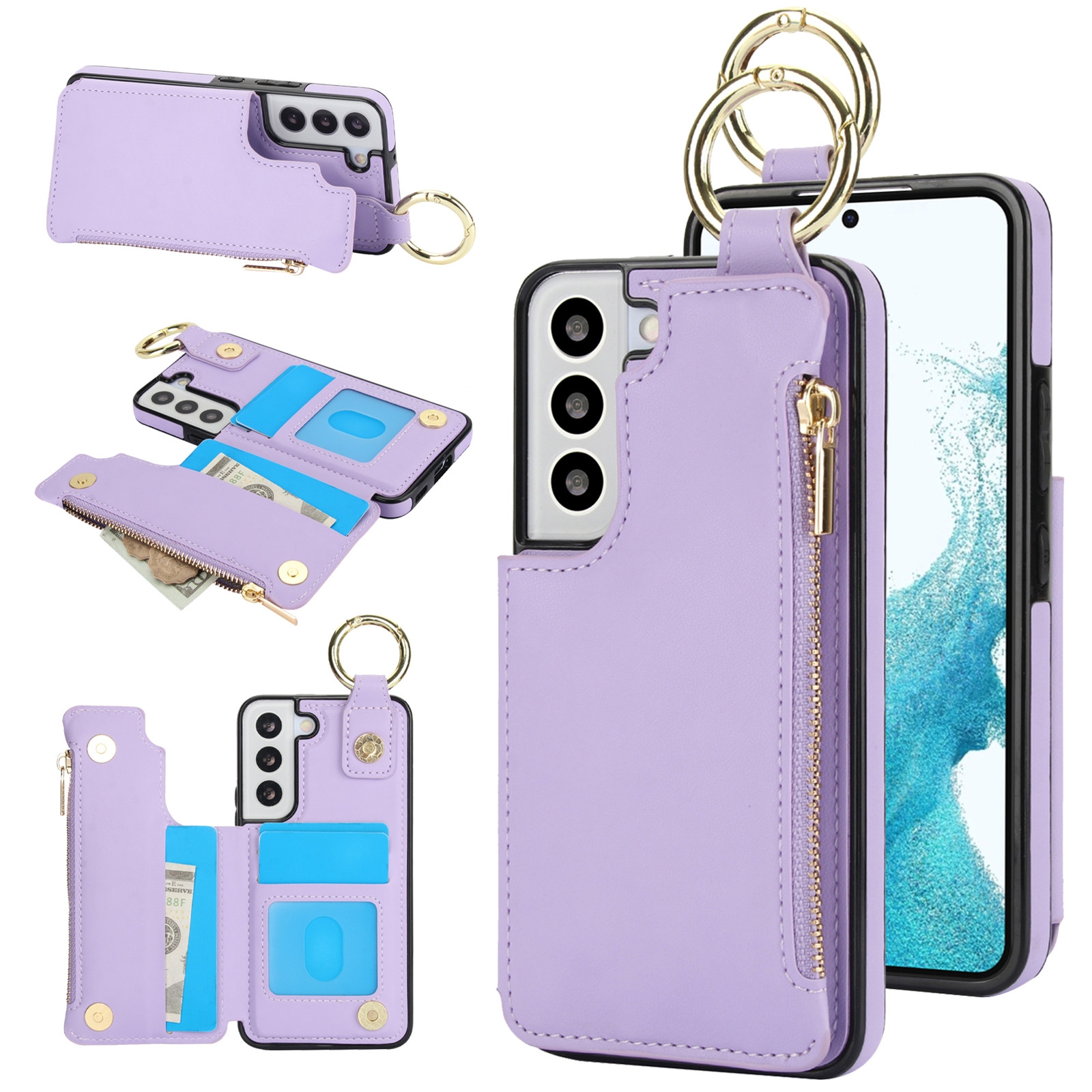 For Samsung Galaxy S22 5G RFlD Anti-theft Double Buckle Ring Zipper Card Phone Case(Purple) For Samsung Galaxy S22 5G RFlD Anti-theft Double Buckle Ring Zipper Card Phone Case(Purple)
