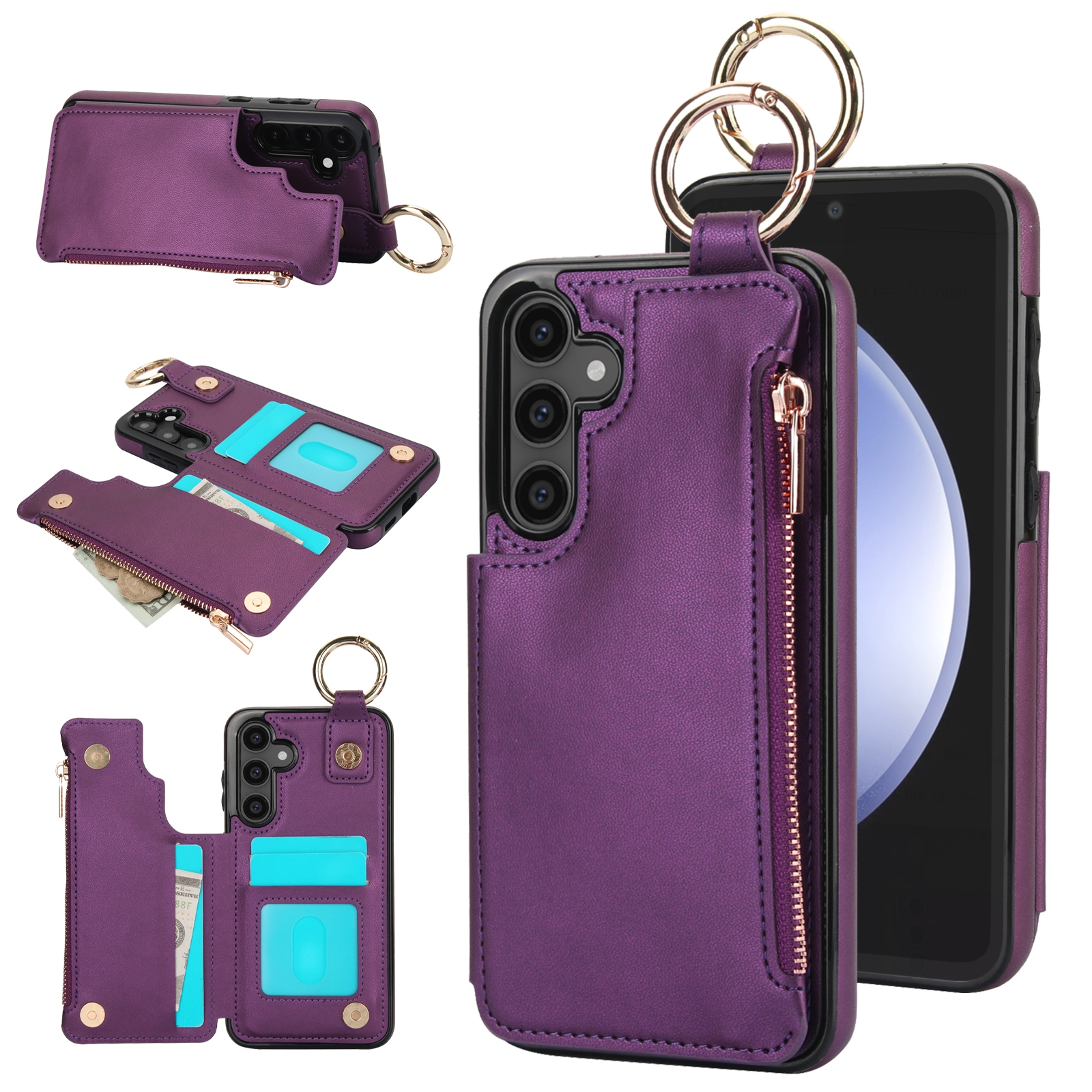 For Samsung Galaxy S23 FE 5G RFlD Anti-theft Double Buckle Ring Zipper Card Phone Case(Dark Purple) For Samsung Galaxy S23 FE 5G RFlD Anti-theft Double Buckle Ring Zipper Card Phone Case(Dark Purple)
