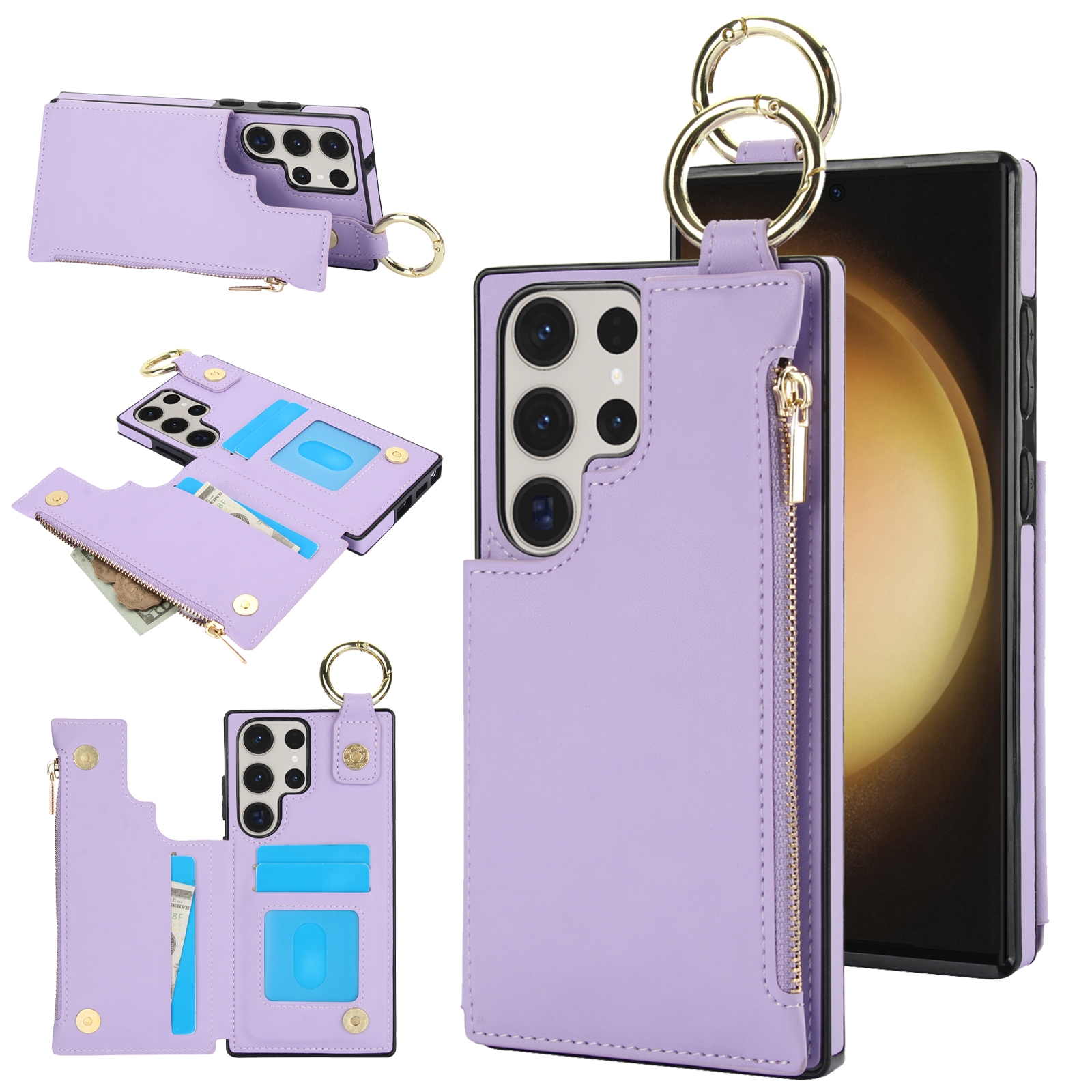 For Samsung Galaxy S23 Ultra 5G RFlD Anti-theft Double Buckle Ring Zipper Card Phone Case(Purple) For Samsung Galaxy S23 Ultra 5G RFlD Anti-theft Double Buckle Ring Zipper Card Phone Case(Purple)