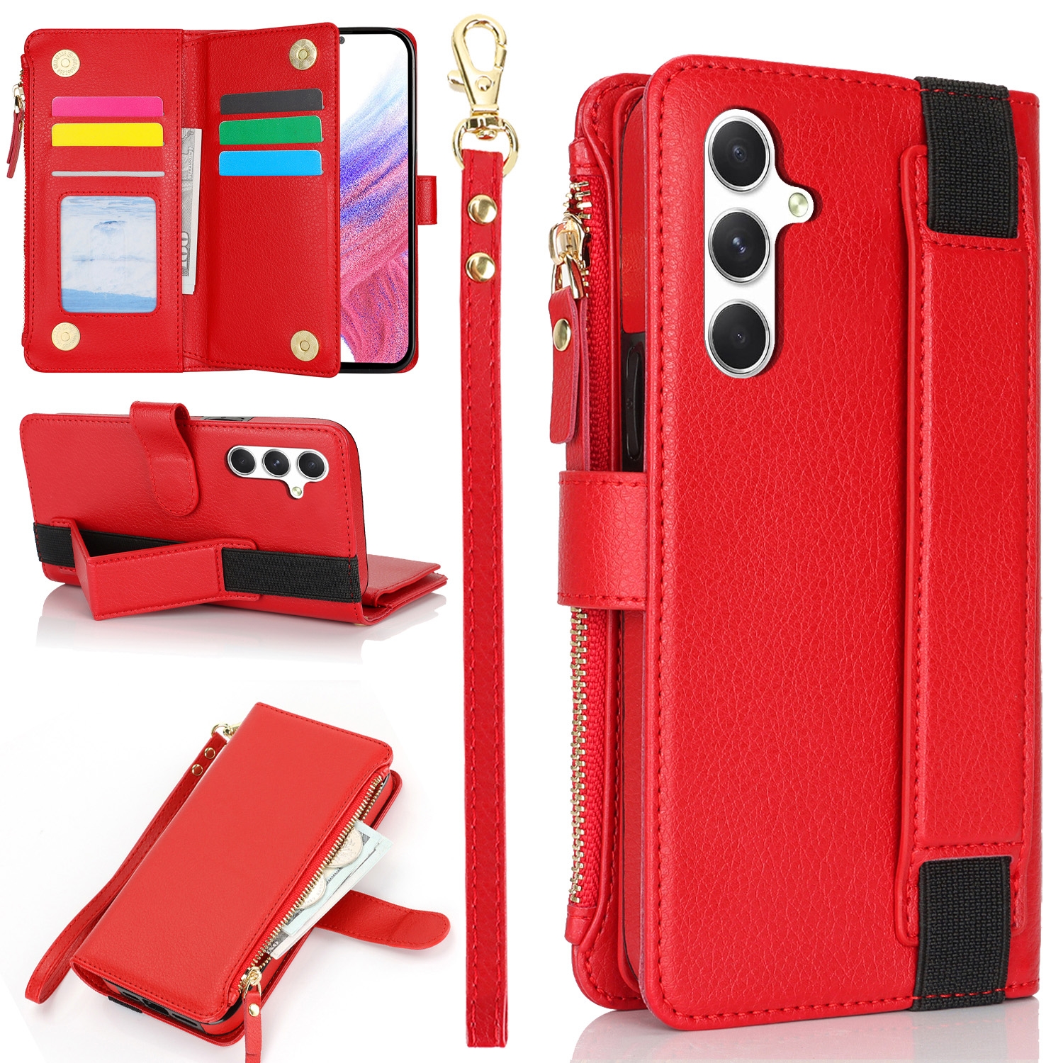 For Samsung Galaxy S24+ 5G Wristband Holder Zipper Purse RFID Leather Phone Case(Red) For Samsung Galaxy S24+ 5G Wristband Holder Zipper Purse RFID Leather Phone Case(Red)