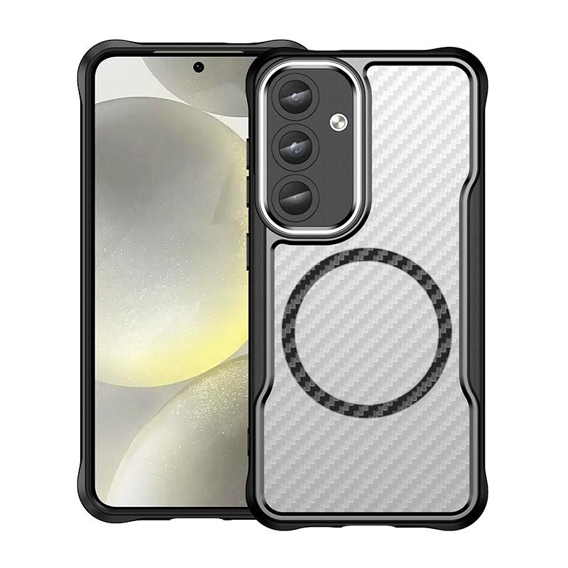 For Samsung Galaxy S25 5G Carbon Fiber Texture MagSafe Translucent Phone Case(Black) For Samsung Galaxy S25 5G Carbon Fiber Texture MagSafe Translucent Phone Case(Black)