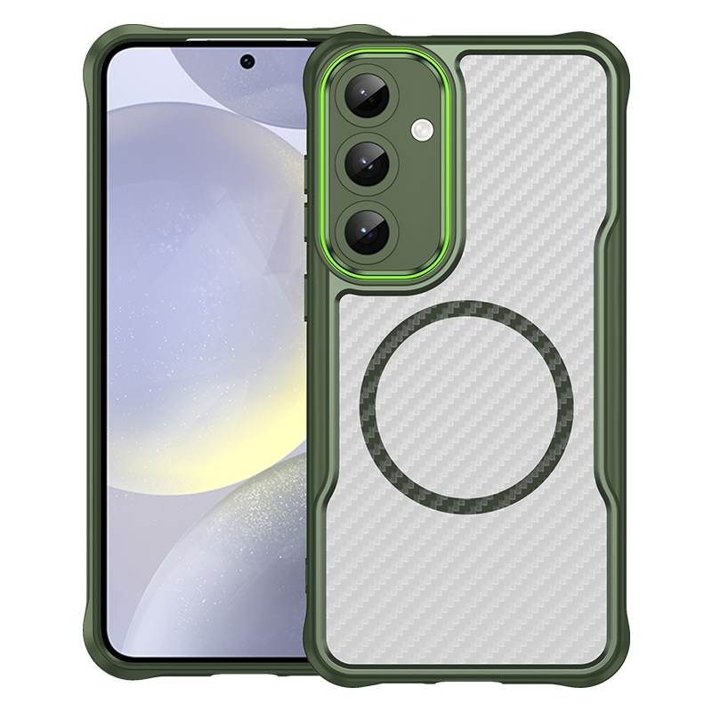 For Samsung Galaxy S25+ 5G Carbon Fiber Texture MagSafe Translucent Phone Case(Green) For Samsung Galaxy S25+ 5G Carbon Fiber Texture MagSafe Translucent Phone Case(Green)