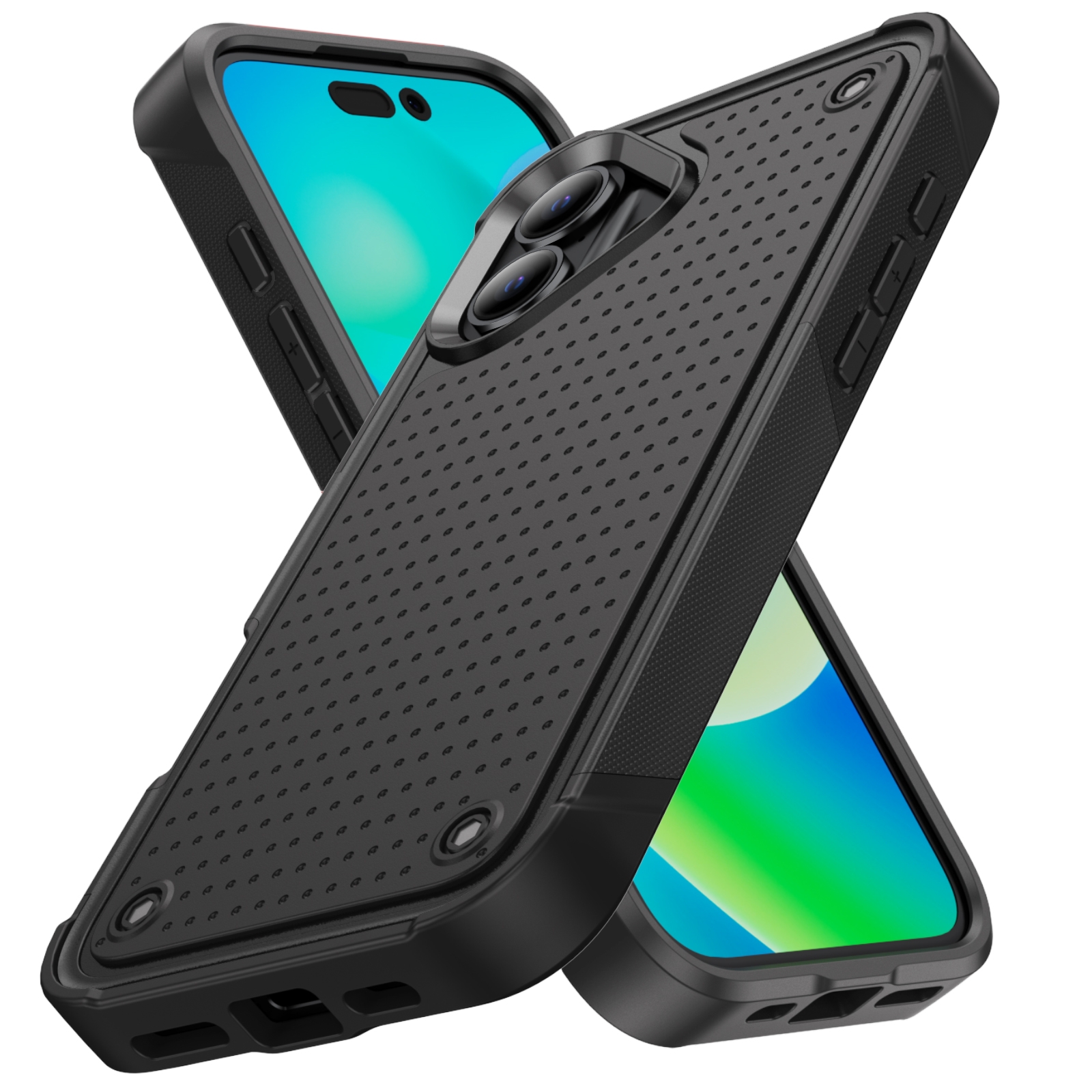 For iPhone 16 Plus PC + TPU Shockproof Protective Phone Case(Black+Black) For iPhone 16 Plus PC + TPU Shockproof Protective Phone Case(Black+Black)