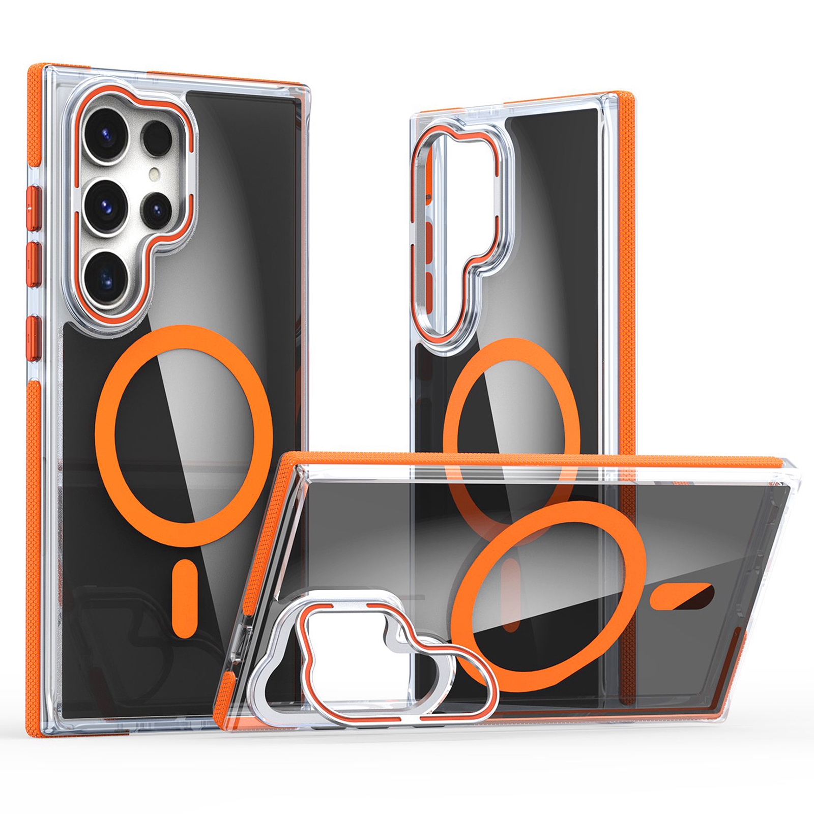 For Samsung Galaxy S24 Ultra 5G Dual-Color Transparent Black Magsafe Lens Holder Phone Case(Orange) For Samsung Galaxy S24 Ultra 5G Dual-Color Transparent Black Magsafe Lens Holder Phone Case(Orange)