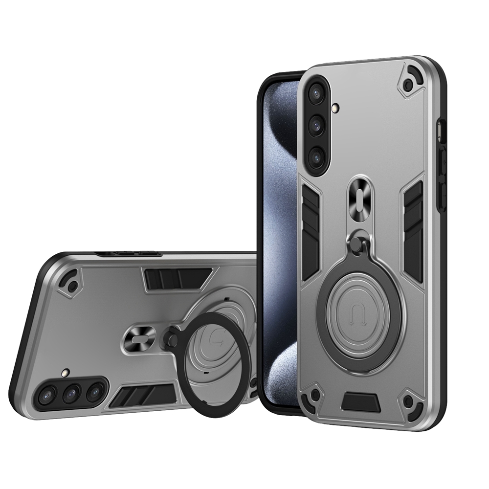 For Samsung Galaxy S23 FE 5G Metal Ring 360 Degree Rotating Holder PC Hybrid TPU Phone Case(Silver Grey) For Samsung Galaxy S23 FE 5G Metal Ring 360 Degree Rotating Holder PC Hybrid TPU Phone Case(Silver Grey)