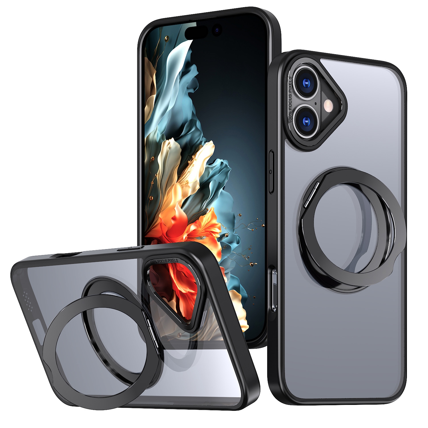 For iPhone 16 Wing Series MagSafe Magnetic Ring Holder Phone Case(Black) For iPhone 16 Wing Series MagSafe Magnetic Ring Holder Phone Case(Black)