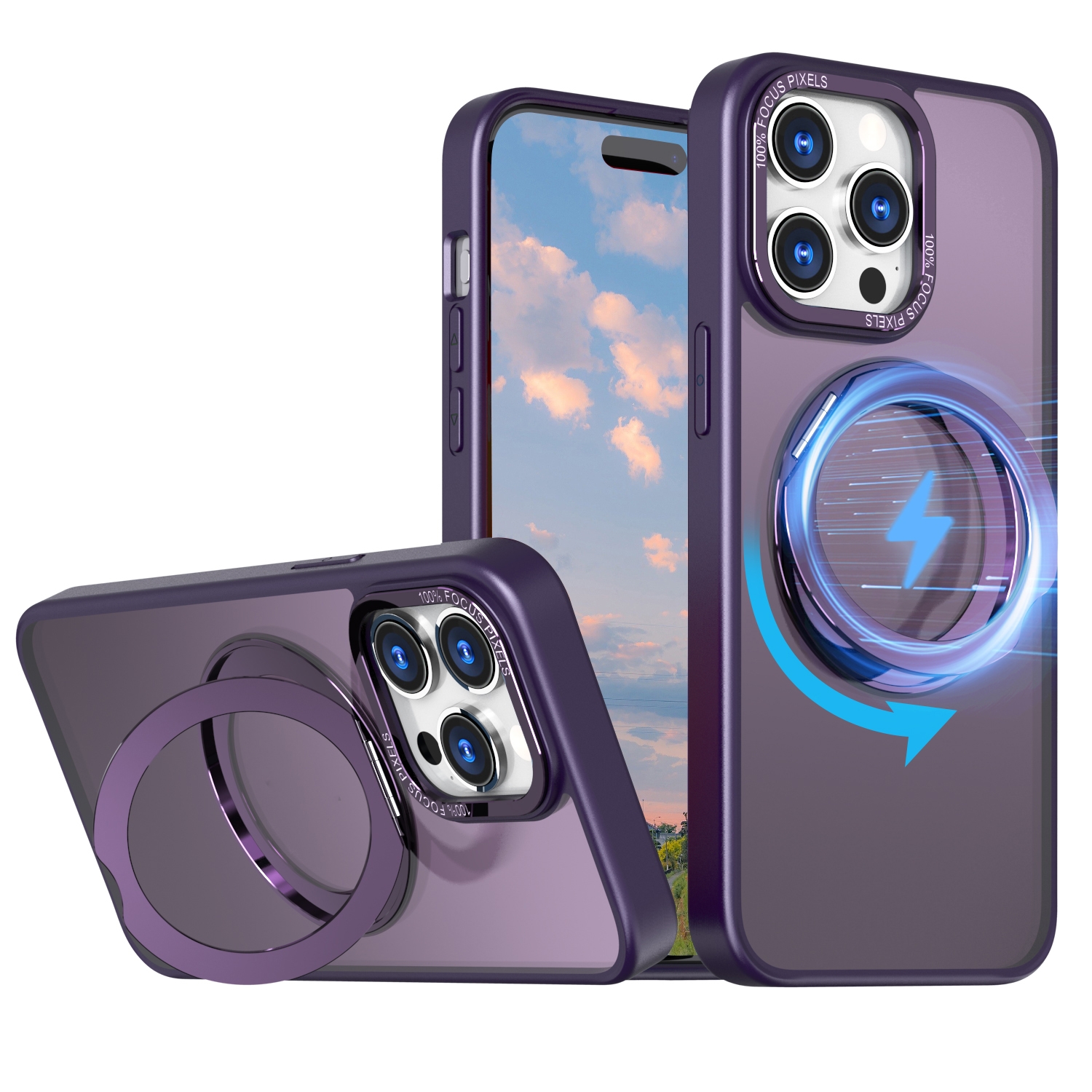 For iPhone 15 Pro Wing Series MagSafe Magnetic Ring Holder Phone Case(Dark Purple) For iPhone 15 Pro Wing Series MagSafe Magnetic Ring Holder Phone Case(Dark Purple)