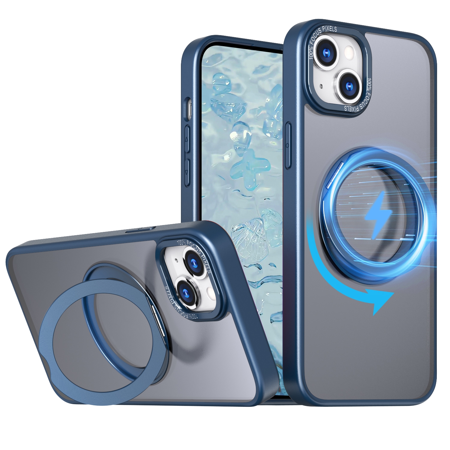 For iPhone 15 Wing Series MagSafe Magnetic Ring Holder Phone Case(Blue) For iPhone 15 Wing Series MagSafe Magnetic Ring Holder Phone Case(Blue)
