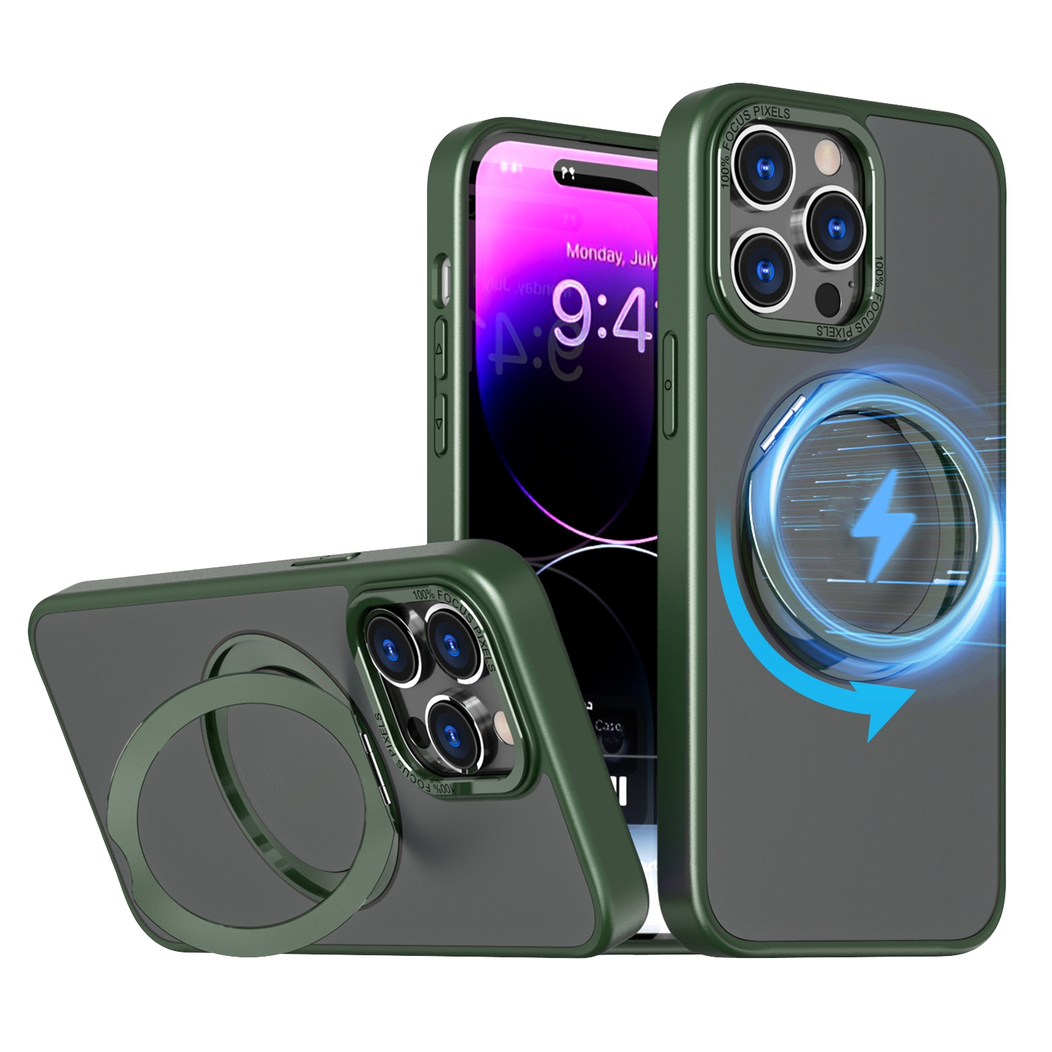 For iPhone 14 Pro Wing Series MagSafe Magnetic Ring Holder Phone Case(Green) For iPhone 14 Pro Wing Series MagSafe Magnetic Ring Holder Phone Case(Green)
