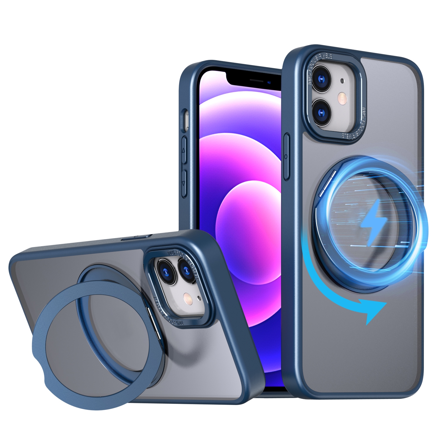 For iPhone 12 Wing Series MagSafe Magnetic Ring Holder Phone Case(Blue) For iPhone 12 Wing Series MagSafe Magnetic Ring Holder Phone Case(Blue)