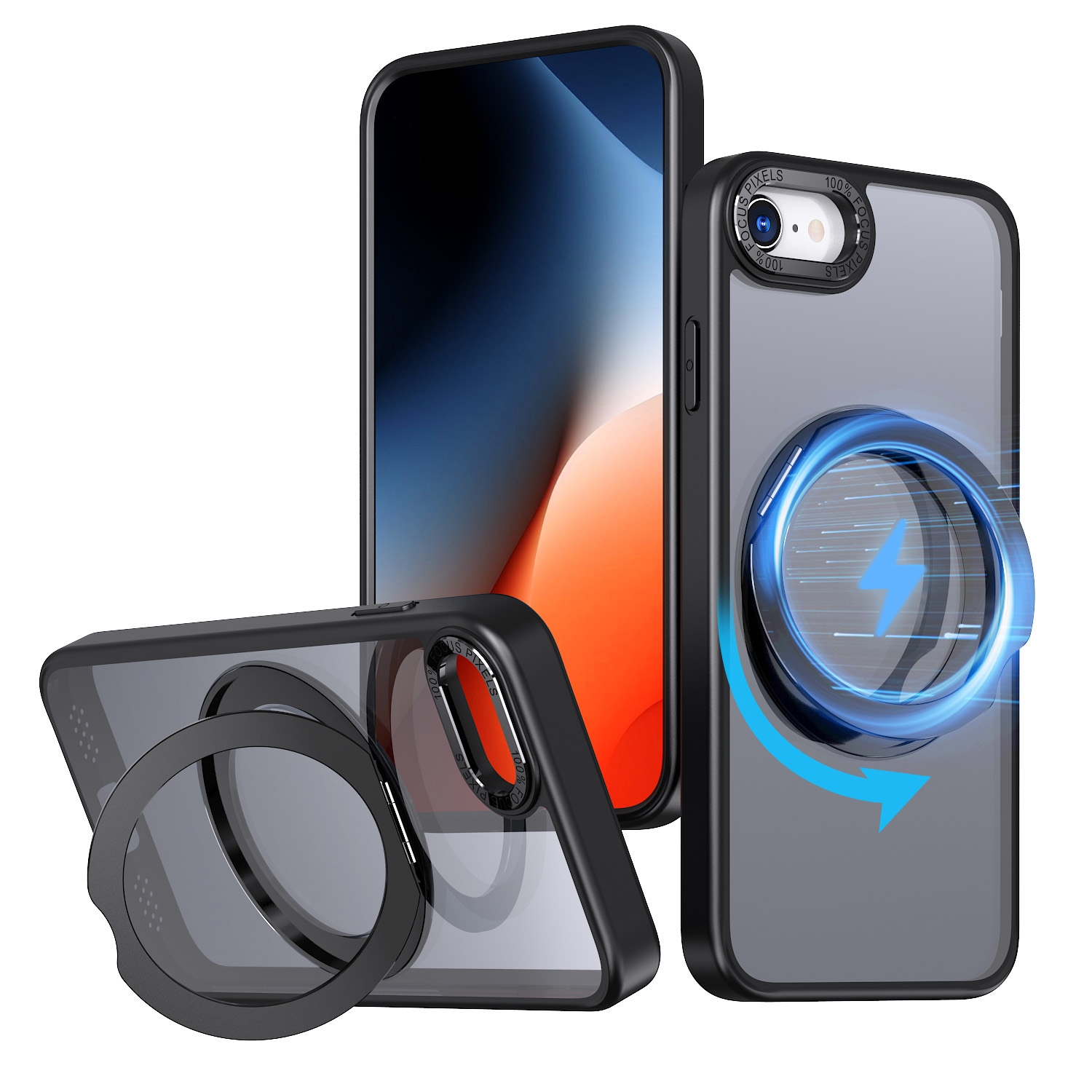 For iPhone SE 2022 / 2020 / 8 / 7 Wing Series MagSafe Magnetic Ring Holder Phone Case(Black) For iPhone SE 2022 / 2020 / 8 / 7 Wing Series MagSafe Magnetic Ring Holder Phone Case(Black)