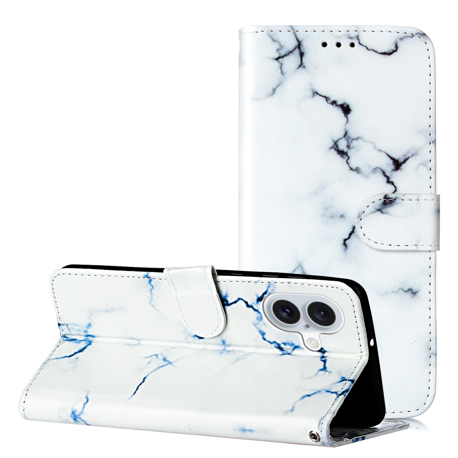 For iPhone 16 Colored Drawing Marble Pattern Leather Phone Case(White Marble) For iPhone 16 Colored Drawing Marble Pattern Leather Phone Case(White Marble)
