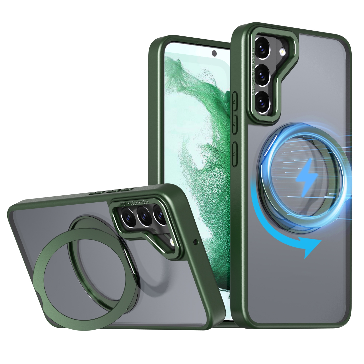 For Samsung Galaxy S22 5G Wing Series MagSafe Magnetic Ring Holder Phone Case(Green) For Samsung Galaxy S22 5G Wing Series MagSafe Magnetic Ring Holder Phone Case(Green)