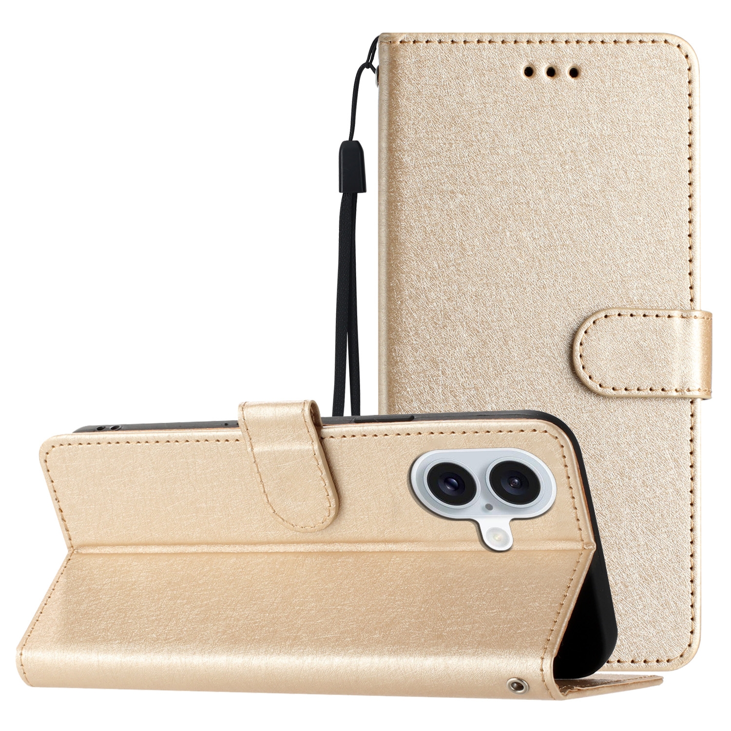 For iPhone 16 Silk Texture Horizontal Flip Leather Phone Case(Gold) For iPhone 16 Silk Texture Horizontal Flip Leather Phone Case(Gold)