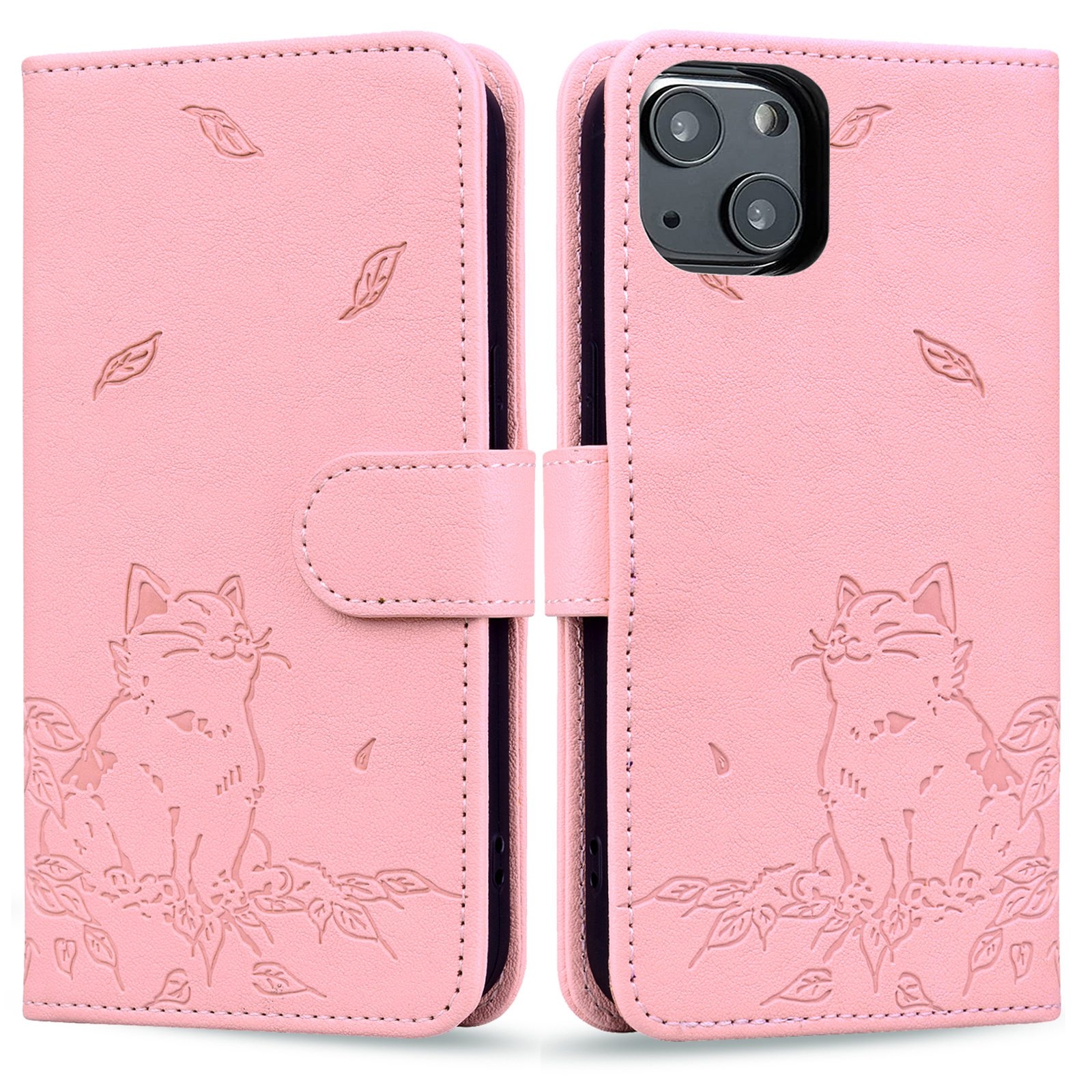 For iPhone 13 mini Cute Cat Embossed Leather Phone Case(Pink) For iPhone 13 mini Cute Cat Embossed Leather Phone Case(Pink)