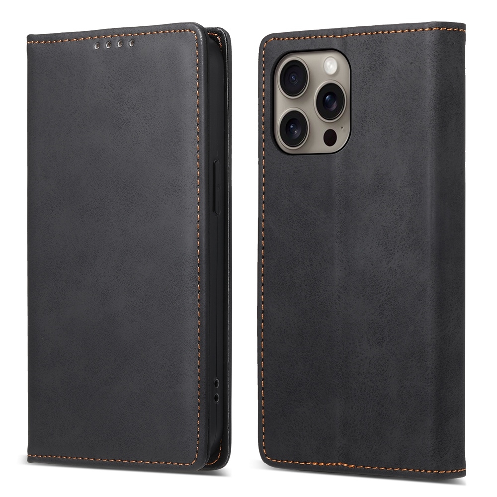 For iPhone 16 Pro Max Business Solid Color Magnetic RFID Leather Phone Case(Black) For iPhone 16 Pro Max Business Solid Color Magnetic RFID Leather Phone Case(Black)