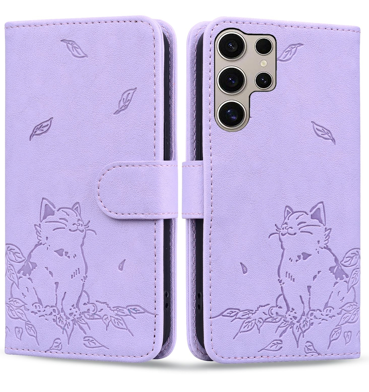 For Samsung Galaxy S24 Ultra 5G Cute Cat Embossed Leather Phone Case(Purple) For Samsung Galaxy S24 Ultra 5G Cute Cat Embossed Leather Phone Case(Purple)