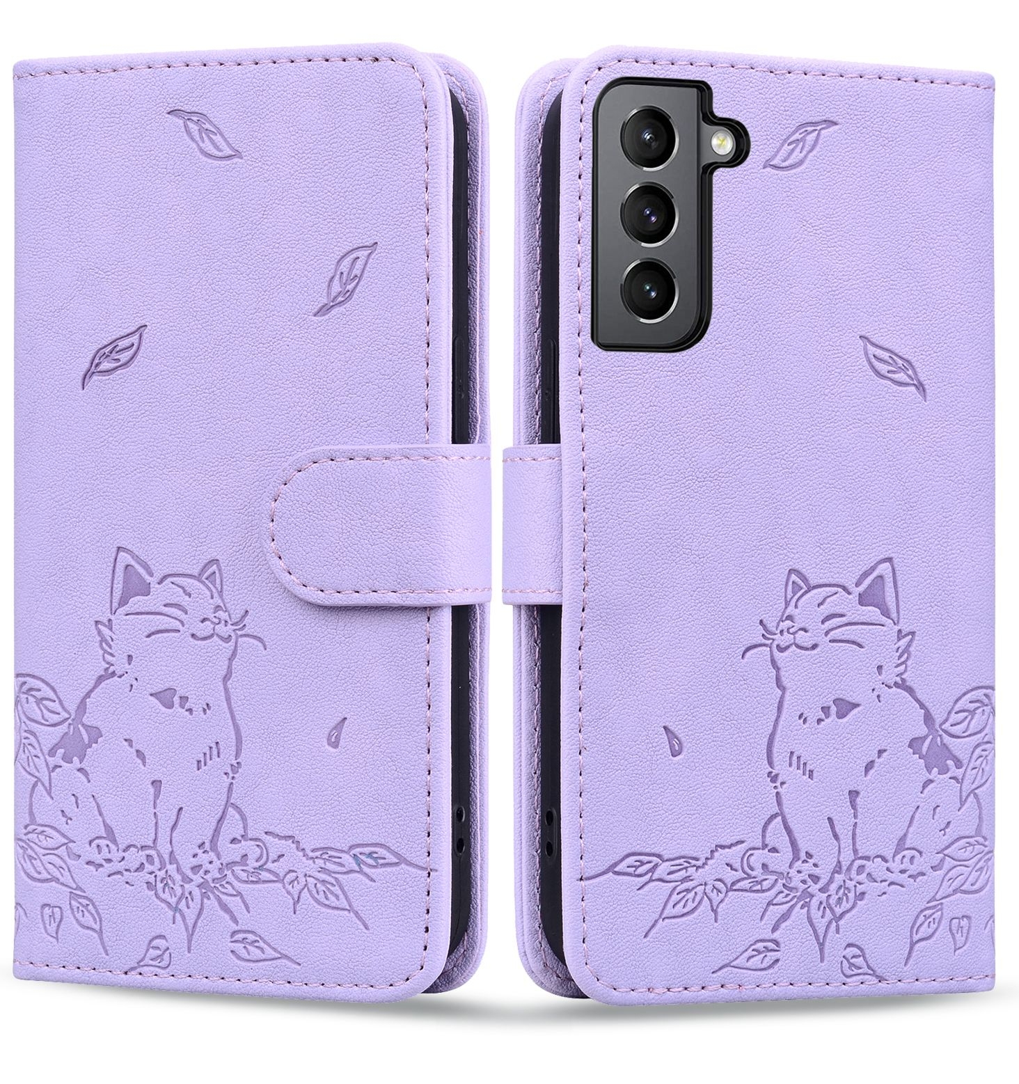 For Samsung Galaxy S22+ 5G Cute Cat Embossed Leather Phone Case(Purple) For Samsung Galaxy S22+ 5G Cute Cat Embossed Leather Phone Case(Purple)