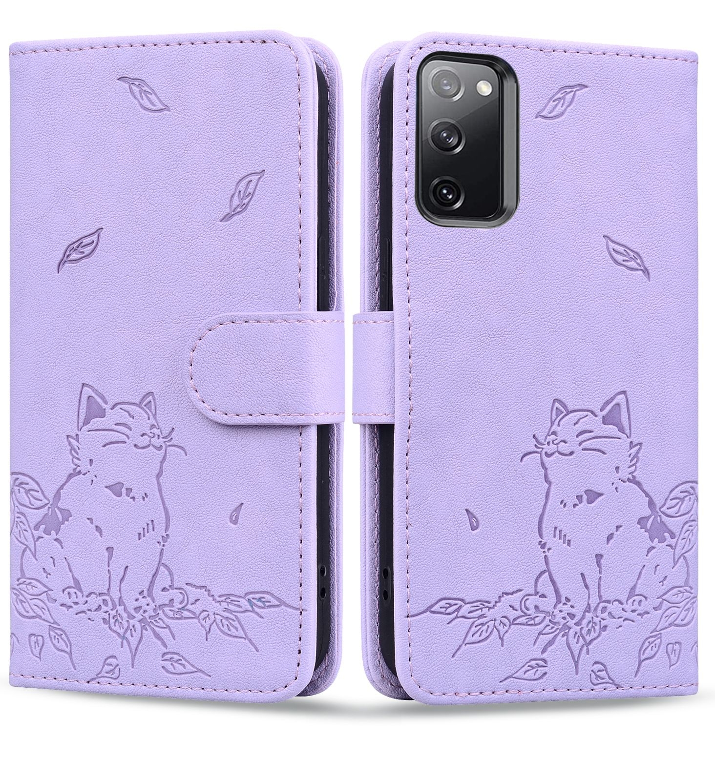 For Samsung Galaxy S20 FE Cute Cat Embossed Leather Phone Case(Purple) For Samsung Galaxy S20 FE Cute Cat Embossed Leather Phone Case(Purple)
