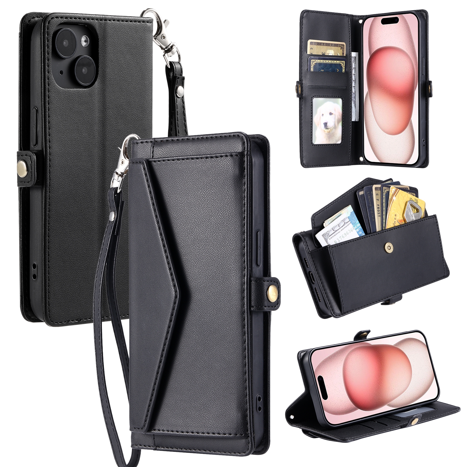 For iPhone 14 Wallet Multi-card Slot Leather Phone Case with Lanyard(Black) For iPhone 14 Wallet Multi-card Slot Leather Phone Case with Lanyard(Black)