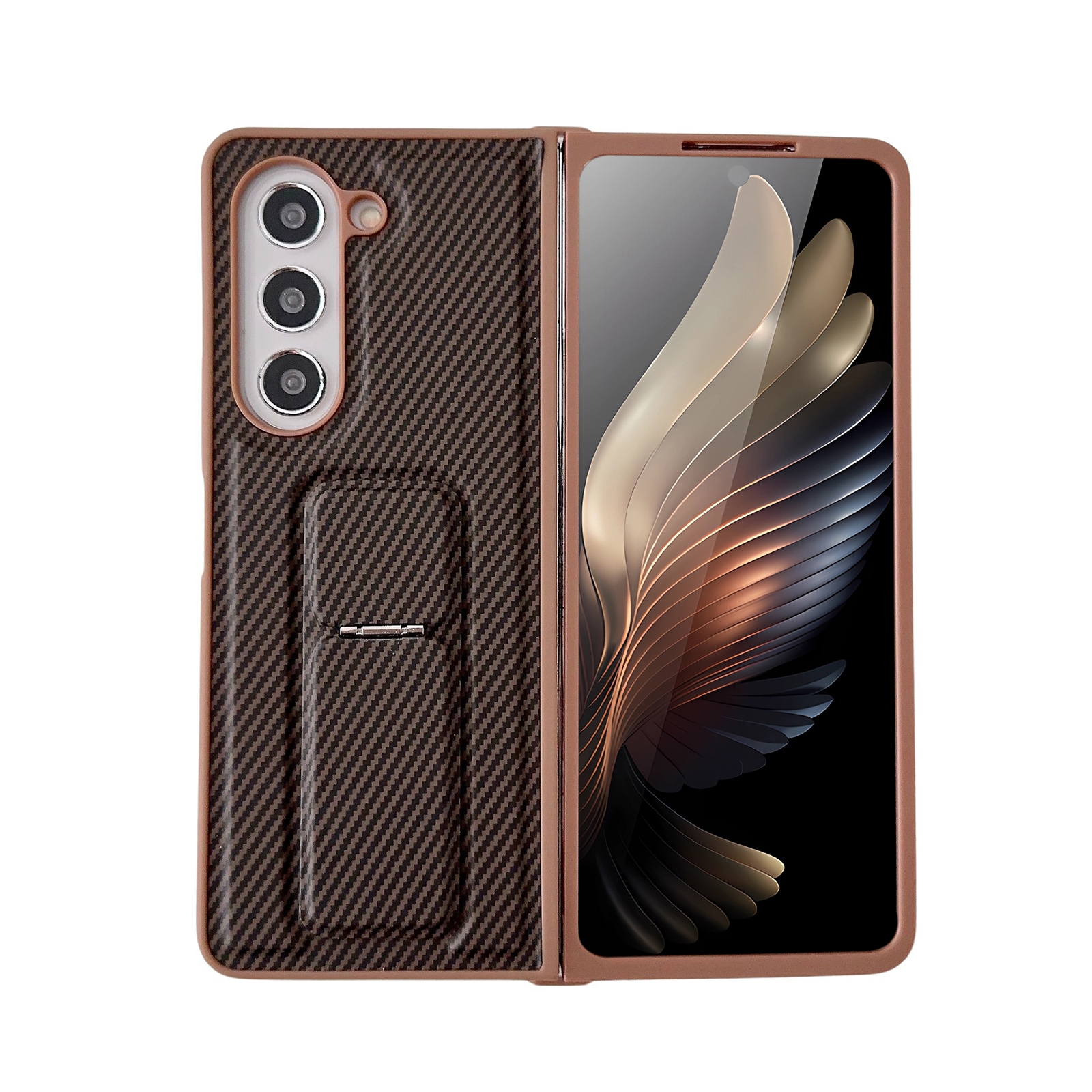 For Samsung Galaxy Z Fold5 5G Carbon Fiber Foldable Leather Phone Case with Stand(Brown) For Samsung Galaxy Z Fold5 5G Carbon Fiber Foldable Leather Phone Case with Stand(Brown)