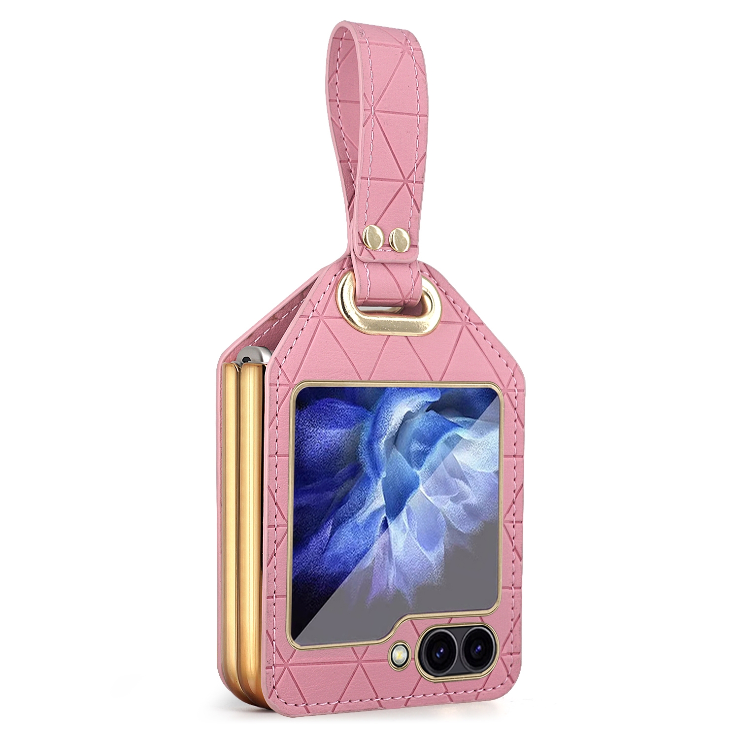 For Samsung Galaxy Z Flip6 Electroplating PC Hybrid PU Leather Phone Case with Wristband(Pink)