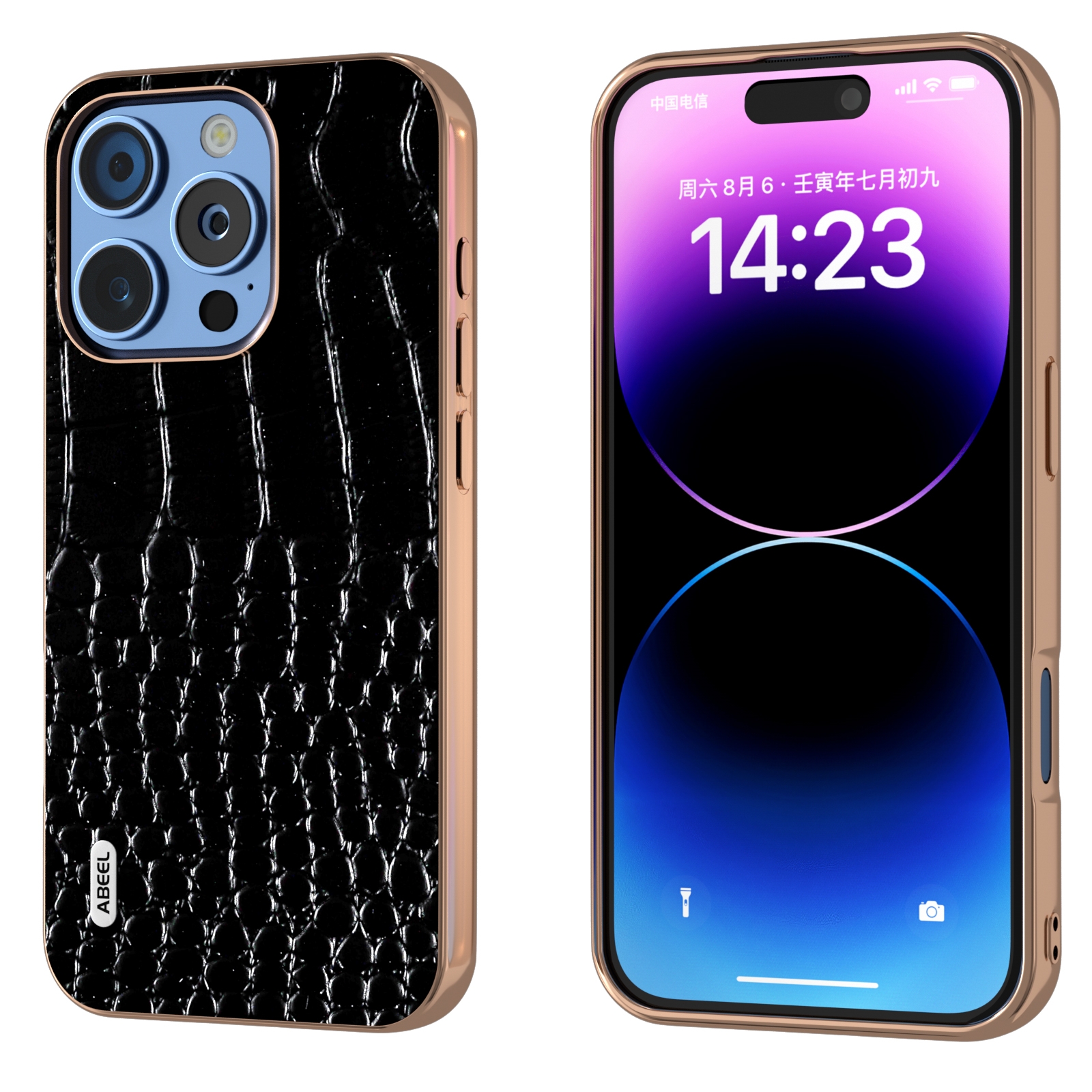 For iPhone 16 Pro ABEEL Electroplated Frame Genuine Leather Crocodile Pattern Phone Case(Black) For iPhone 16 Pro ABEEL Electroplated Frame Genuine Leather Crocodile Pattern Phone Case(Black)