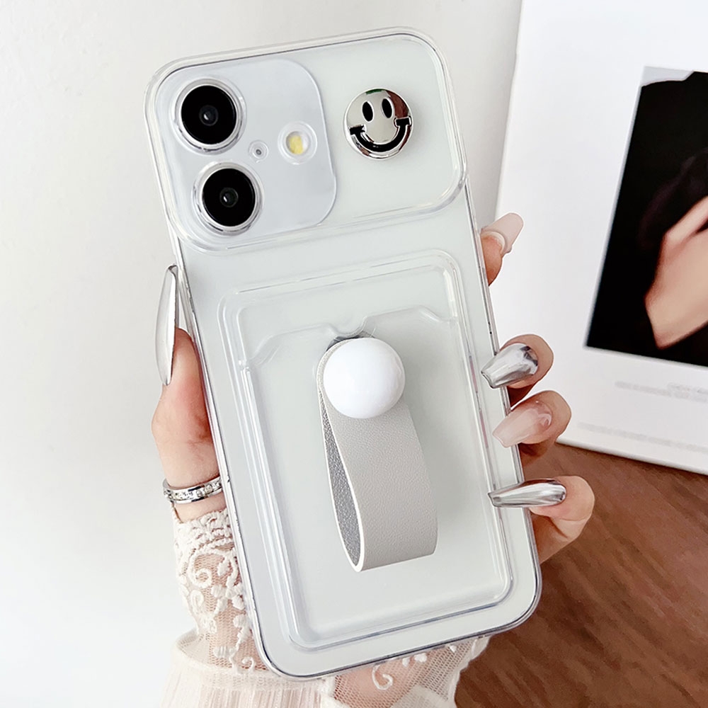 For iPhone 16 Plus Electroplating Card Bag Ring Holder TPU Phone Case(Transparent) For iPhone 16 Plus Electroplating Card Bag Ring Holder TPU Phone Case(Transparent)