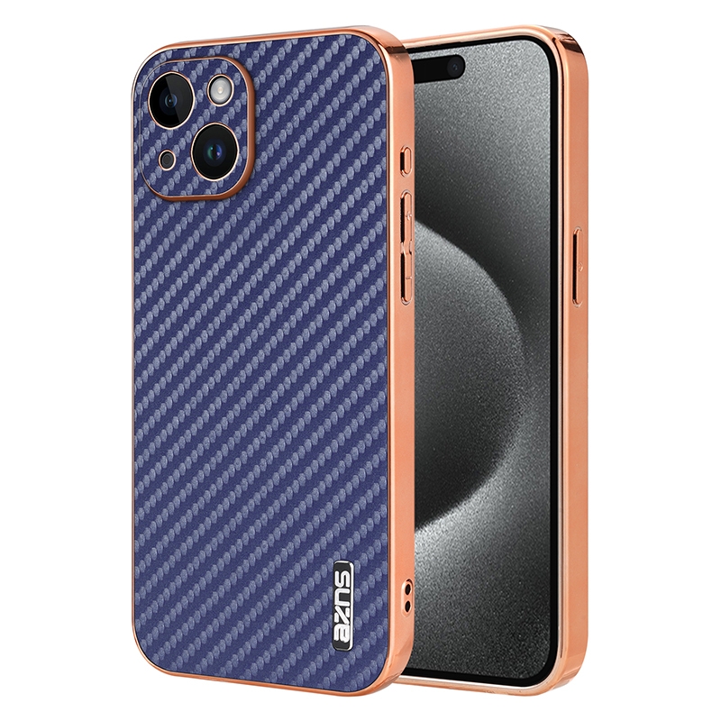 For iPhone 14 Plus AZNS Electroplated Edge Carbon Fiber Texture Phone Case(Blue) For iPhone 14 Plus AZNS Electroplated Edge Carbon Fiber Texture Phone Case(Blue)