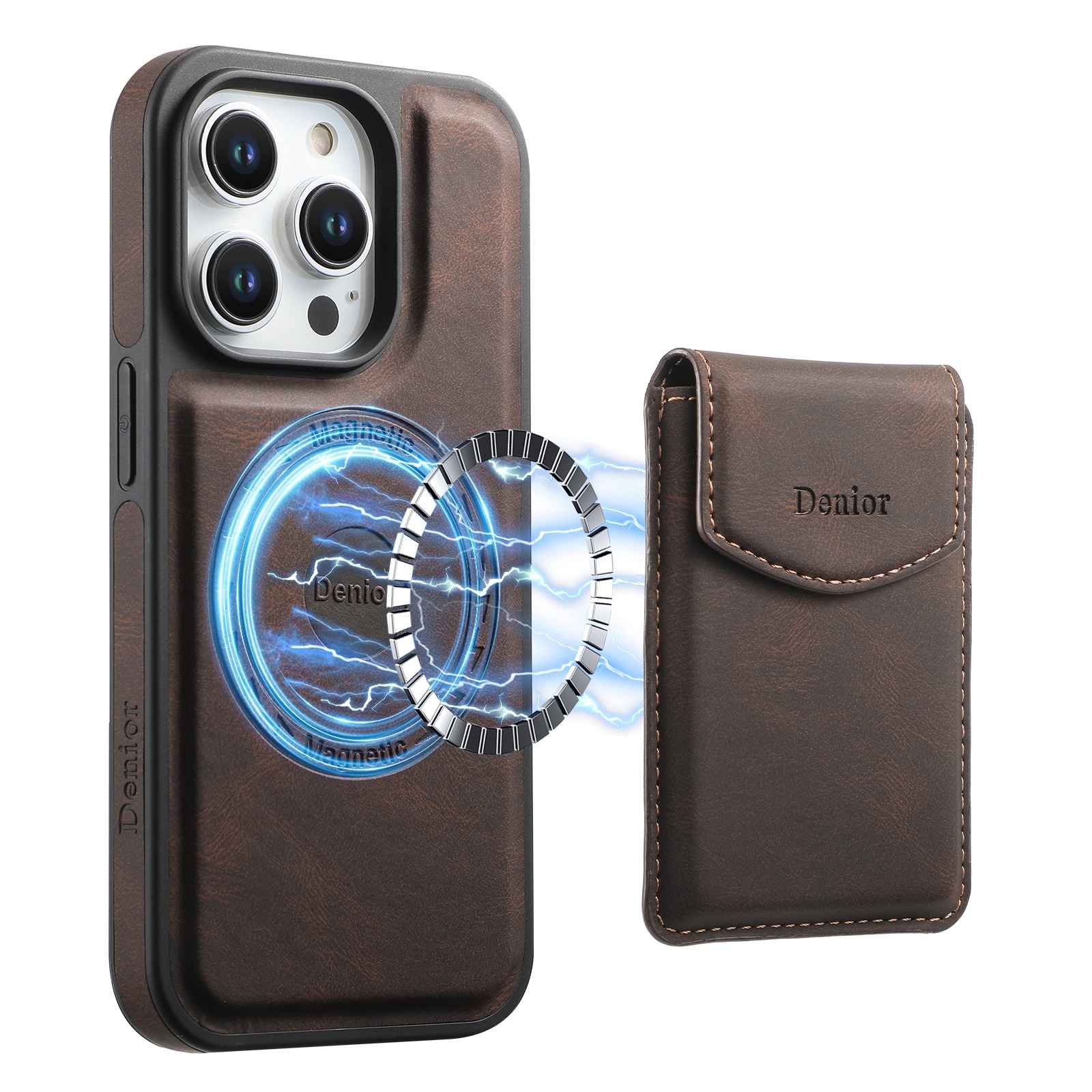 For iPhone 16 Pro Denior D19 Skin Feel MagSafe Detachable Card Slot Phone Case(Brown) For iPhone 16 Pro Denior D19 Skin Feel MagSafe Detachable Card Slot Phone Case(Brown)
