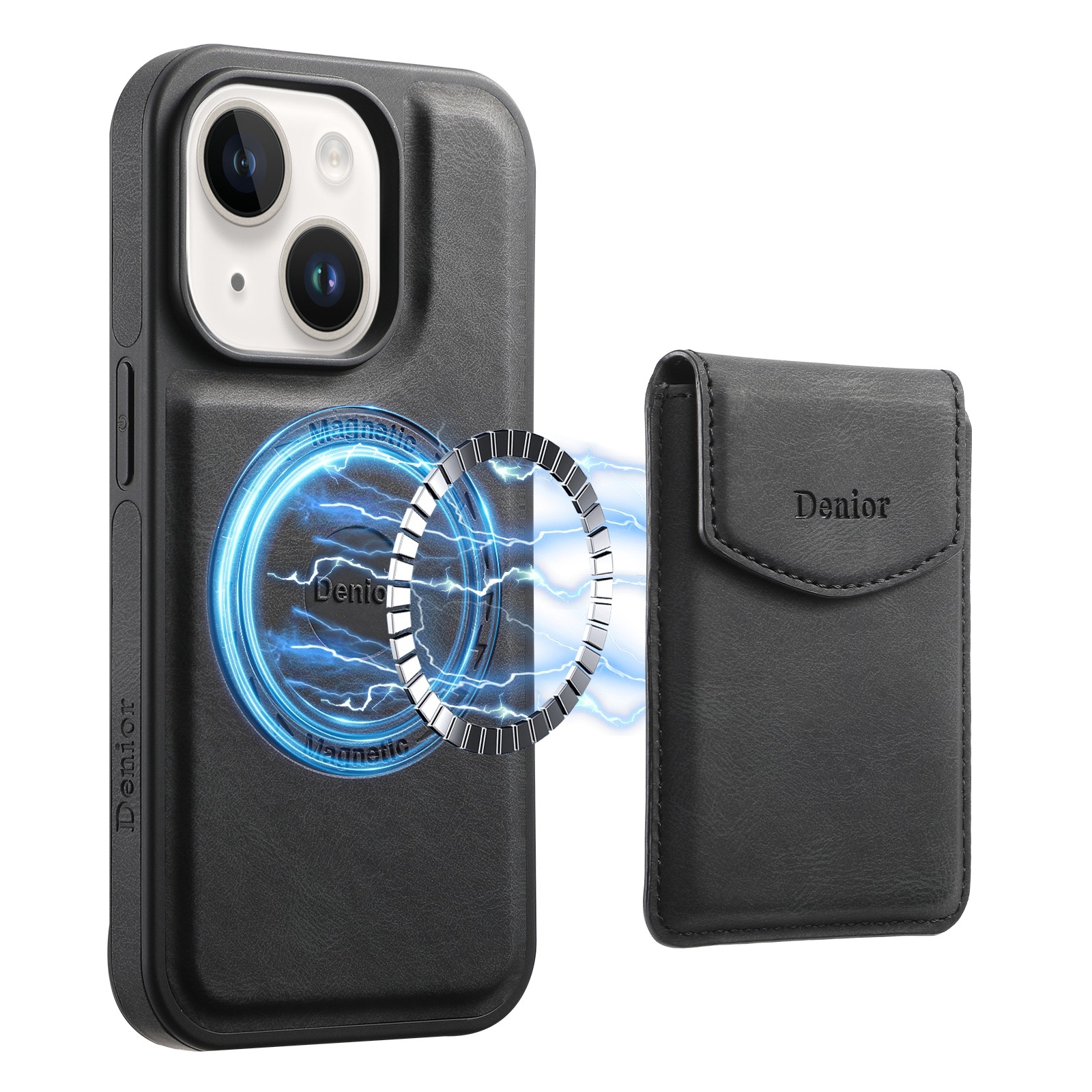 For iPhone 15 Plus / 14 Plus Denior D19 Skin Feel MagSafe Detachable Card Slot Phone Case(Black) For iPhone 15 Plus / 14 Plus Denior D19 Skin Feel MagSafe Detachable Card Slot Phone Case(Black)