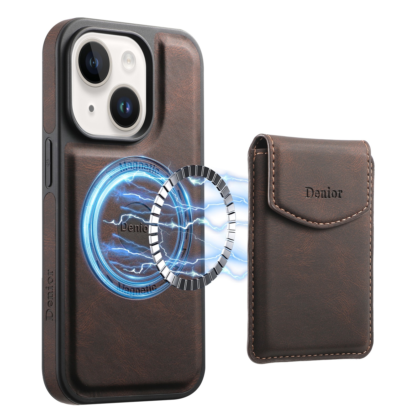 For iPhone 14 / 13 Denior D19 Skin Feel MagSafe Detachable Card Slot Phone Case(Brown) For iPhone 14 / 13 Denior D19 Skin Feel MagSafe Detachable Card Slot Phone Case(Brown)