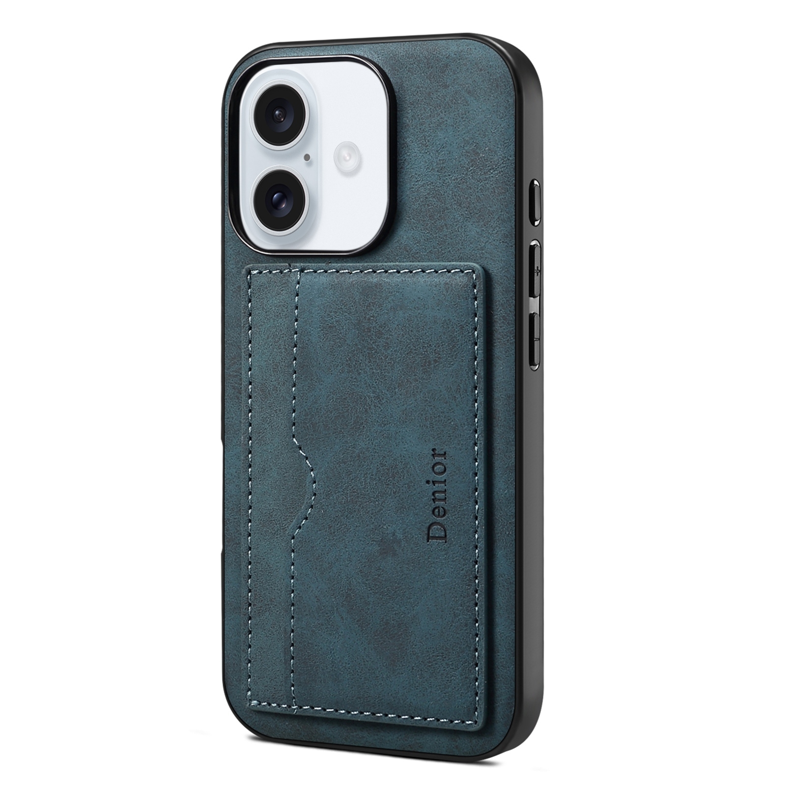 For iPhone 16 Plus Denior D08 PU Single Card Slot Holder Phone Case(Blue) For iPhone 16 Plus Denior D08 PU Single Card Slot Holder Phone Case(Blue)