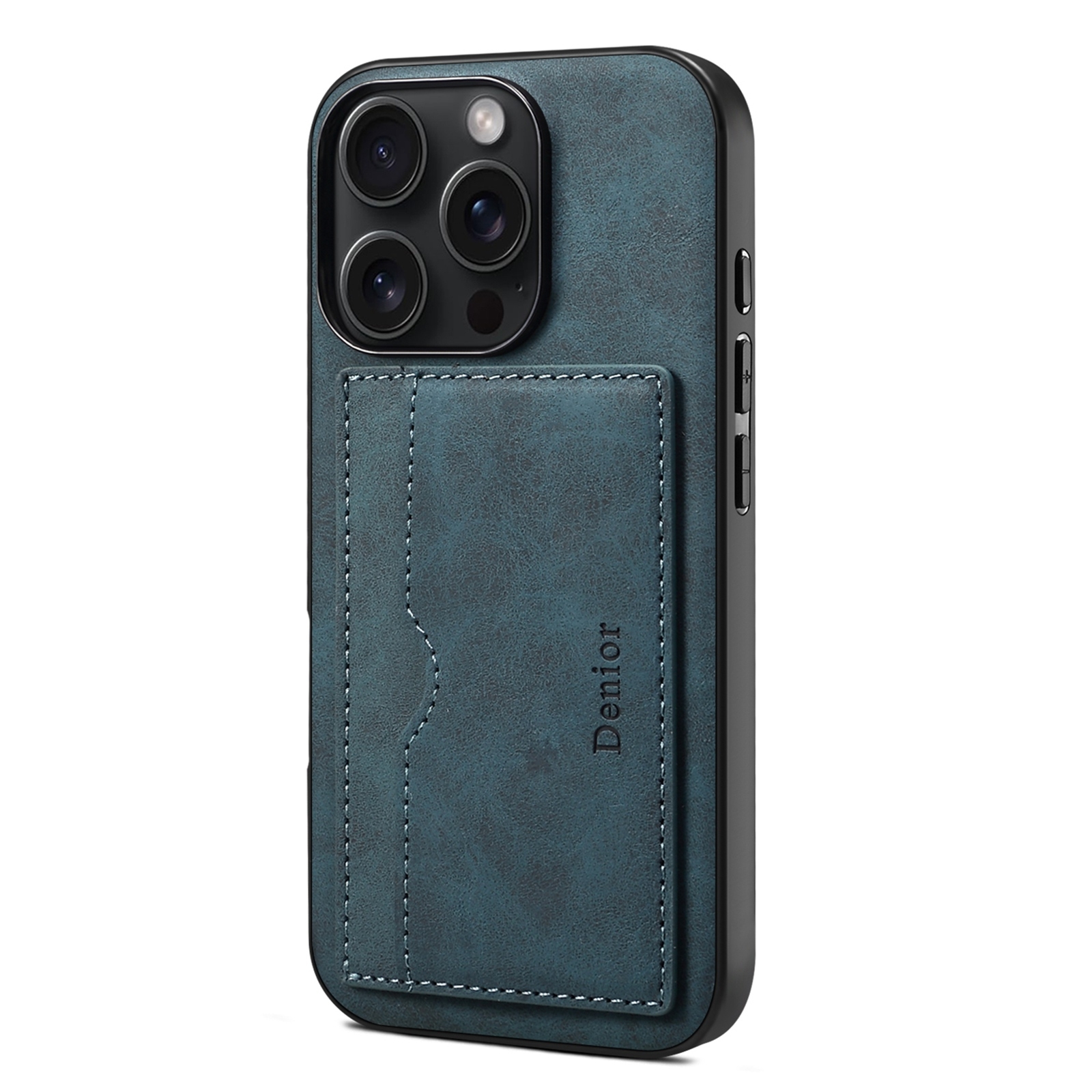 For iPhone 16 Pro Denior D08 PU Single Card Slot Holder Phone Case(Blue) For iPhone 16 Pro Denior D08 PU Single Card Slot Holder Phone Case(Blue)