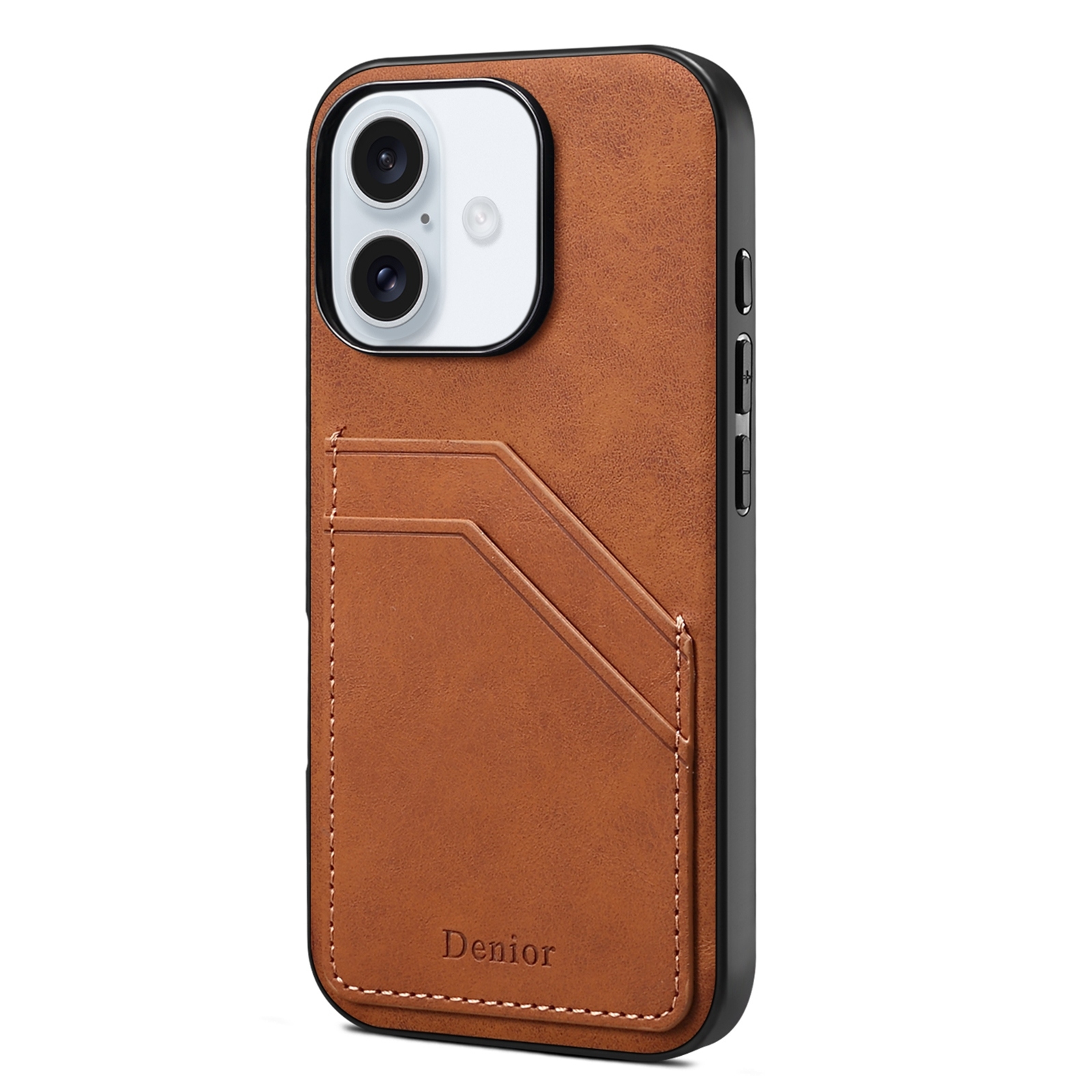 For iPhone 16 Plus Denior D09 PU Dual Card Slot Back Cover Phone Case(Brown) For iPhone 16 Plus Denior D09 PU Dual Card Slot Back Cover Phone Case(Brown)