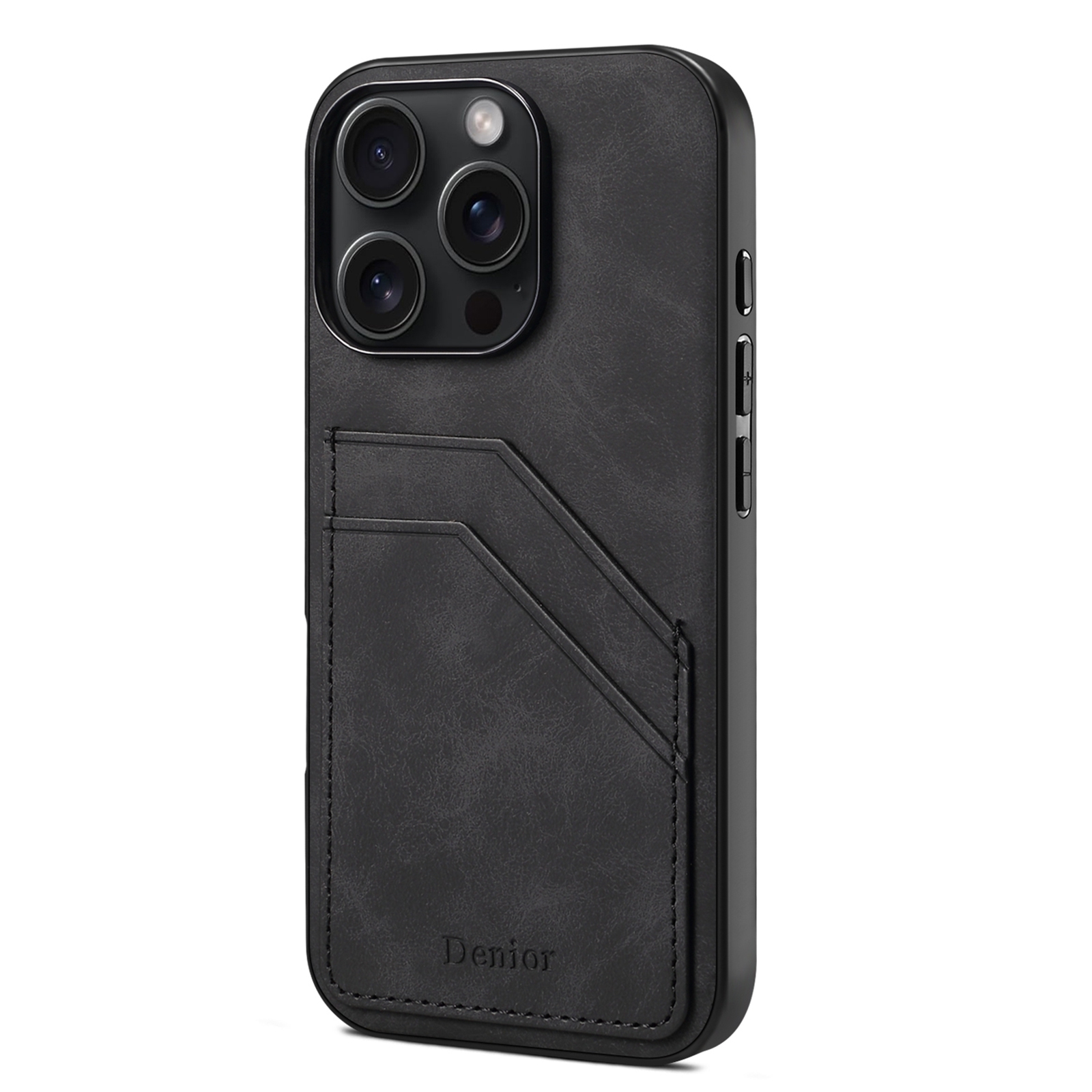 For iPhone 16 Pro Max Denior D09 PU Dual Card Slot Back Cover Phone Case(Black) For iPhone 16 Pro Max Denior D09 PU Dual Card Slot Back Cover Phone Case(Black)